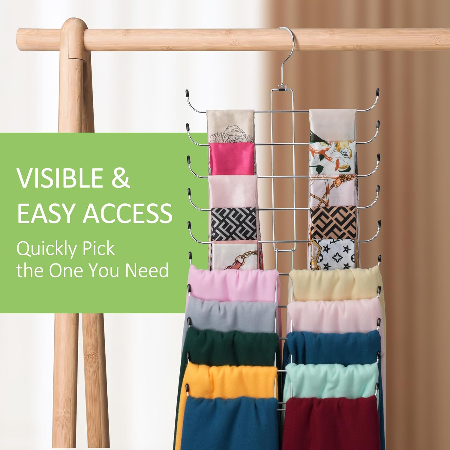 Scarf Hanger for Closet, 20 Large Capacity Scarf Organizer, Space Saving Scarf Holder Hijab Rack Closet Organizers and Storage, Silver 1 Pack