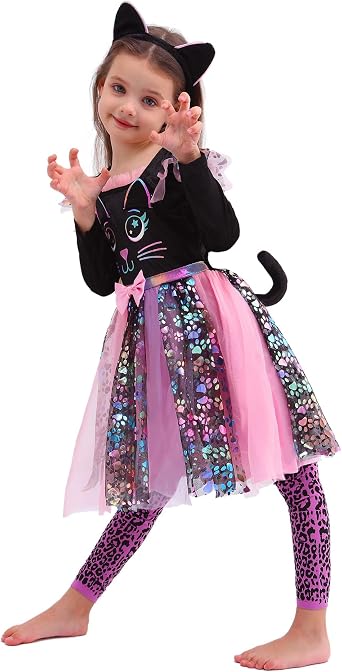 Lingway Toys Cute Cat Dress Costume for Girls,Cat Halloween&Themed Party Cosplay Animal Dress