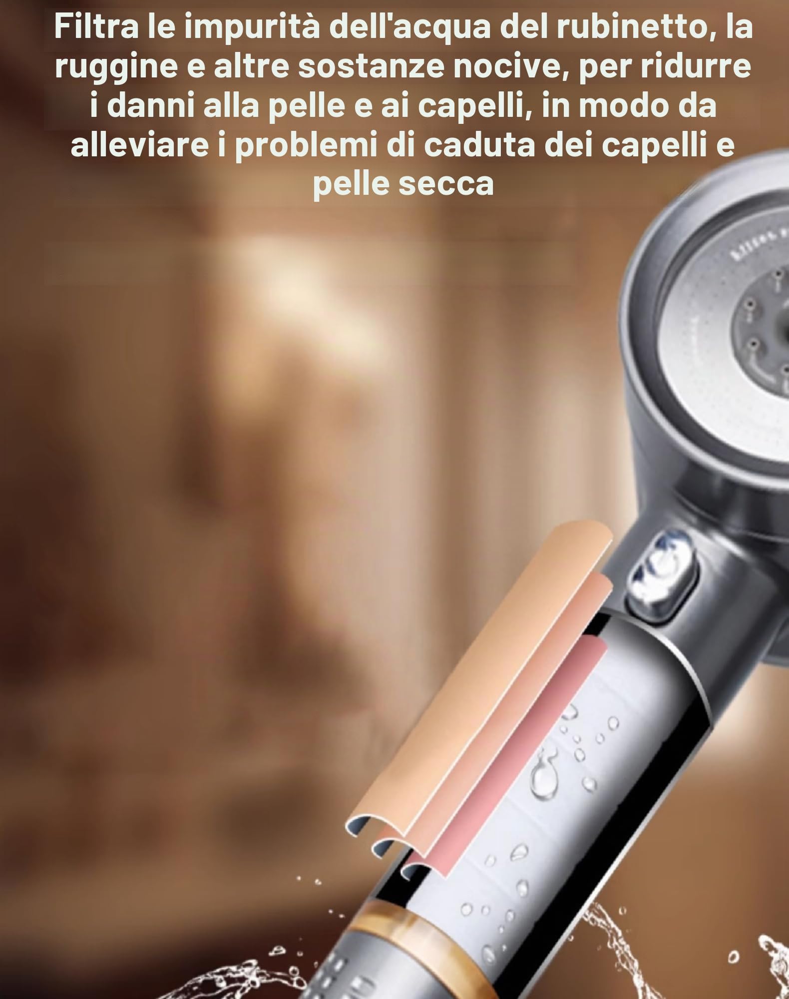 Soffione Doccia con Tubo e Supporto 1.5m: Doccetta Alta Pressione con Filtro Anticalcare per Locatori e Pulizia Bagno (Nero)