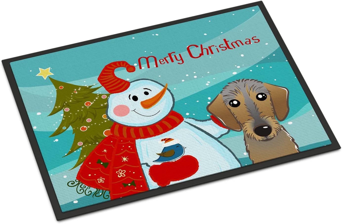 Caroline's Treasures BB1853JMAT Snowman with Wirehaired Dachshund Doormat 24x36 Front Door Mat Indoor Outdoor Rugs for Entryway, Non Slip Washable Low Pile, 24H X 36W