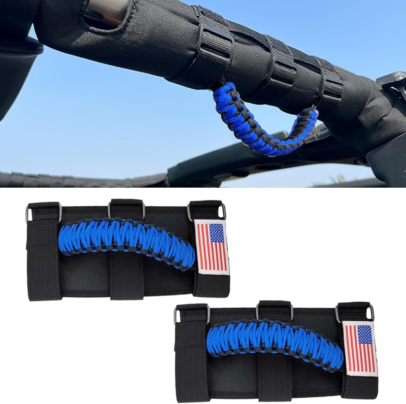 Alças de Pegada para Santo Antônio Vioziis em Paracord com Fivela Metálica para Jeep Wrangler e Gladiator – 2 unidades, Azul
