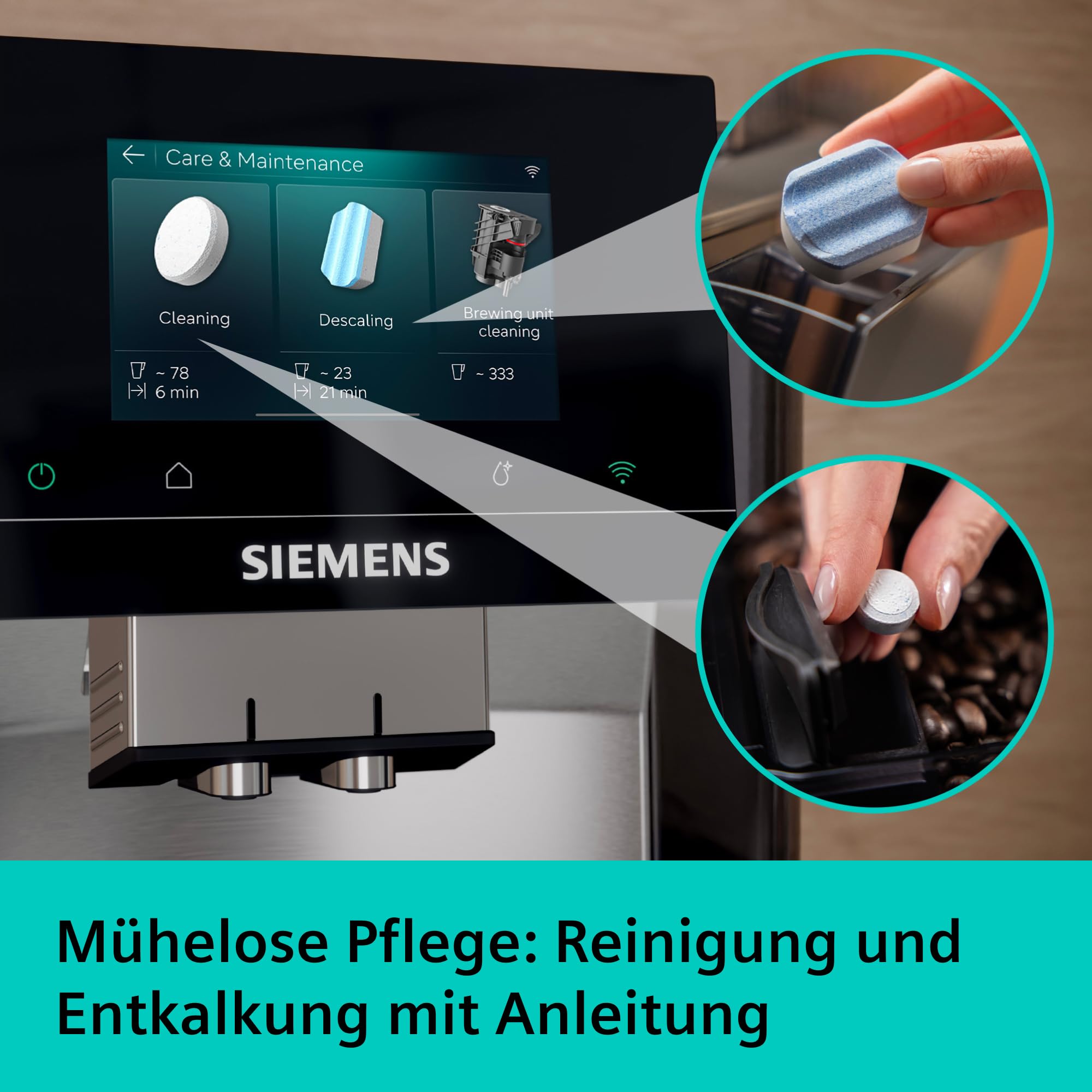 Siemens Kaffeevollautomat EQ700 iAroma, Full-Touch-Display, integrierter Milchbehälter, Tassenwärmer, Cold Brew und Slow Brew, Home Appliances App, Edelstahl schwarz, TQ727D03