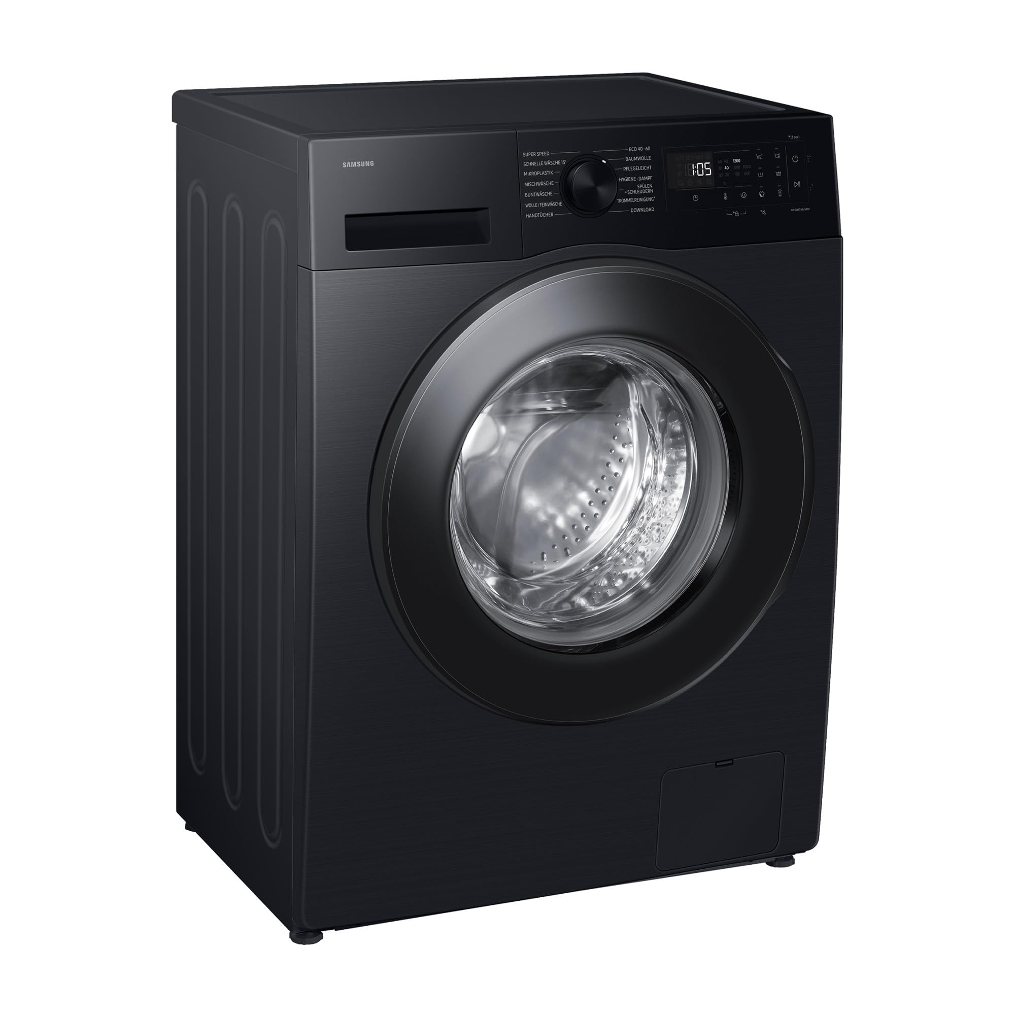 Samsung WW81FG5L32ABEG Waschmaschine, 8 kg, Platzsparende SLIM Ausführung, Nur 47 cm tief, AI Ecobubble und Energy Mode, SmartThings, Super Speed und Hygiene-Dampfprogramm, Schwarz