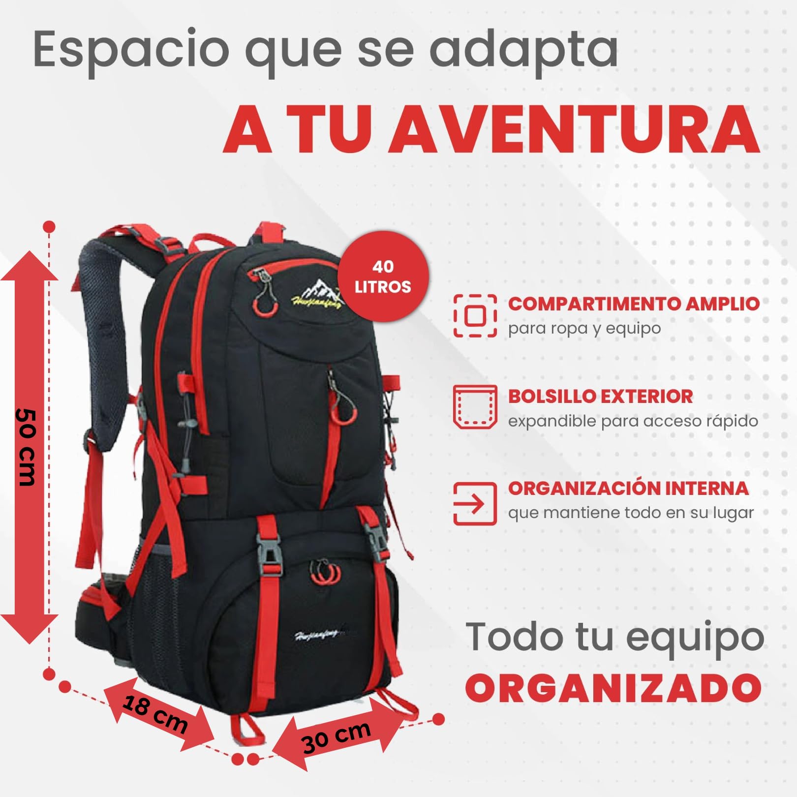 Zaino da trekking 40 l – Zaino da montagna leggero e resistente per escursioni, viaggi e uso quotidiano, uomo e donna