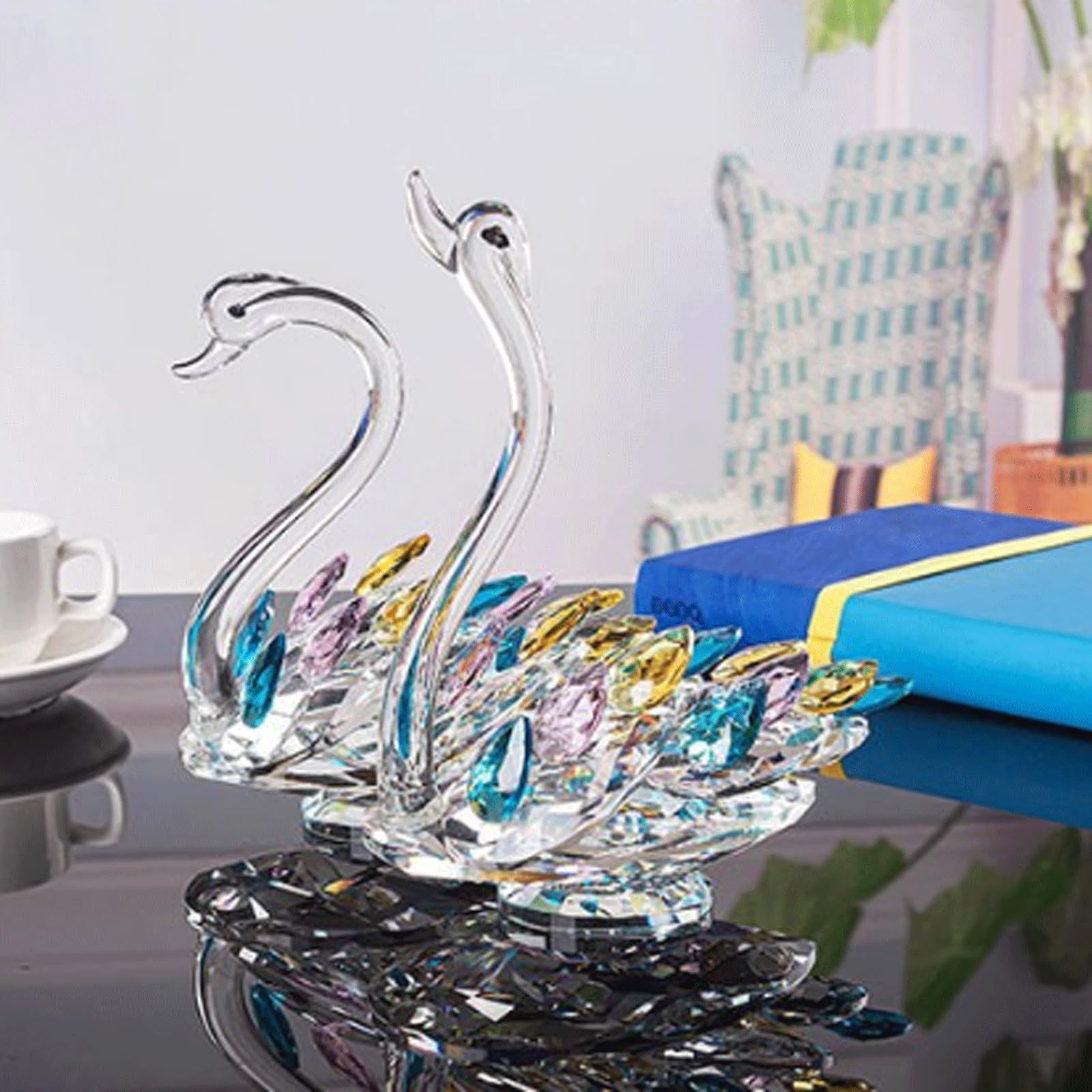1 par de figuritas de Cisne de Cristal, Adornos de vitral, Mueble de TV, figuritas de Cisne en Miniatura, gabinete de Vino, Ventana, artesanías de Cristal Bonita Figura