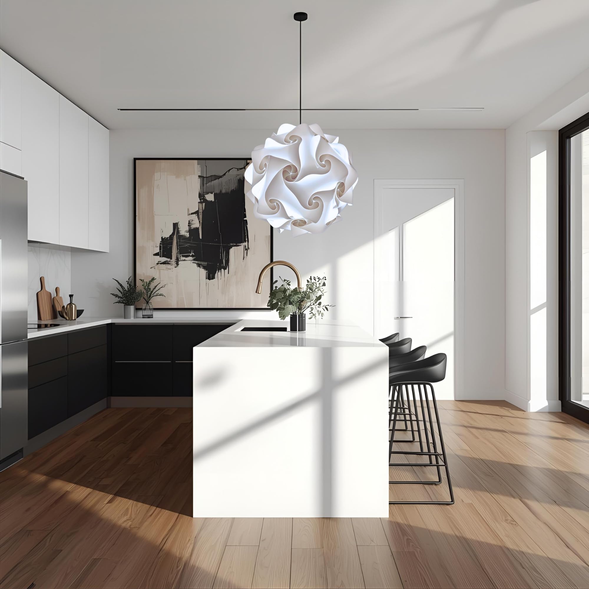 Lampadesign® Lampada a sospensione moderna Camera da letto soggiorno cucina FIOCCO Sfera bianca 50 cm Lampadario moderno elegante Luce sala da pranzo centro tavolo salotto Lampadina led fredda E27