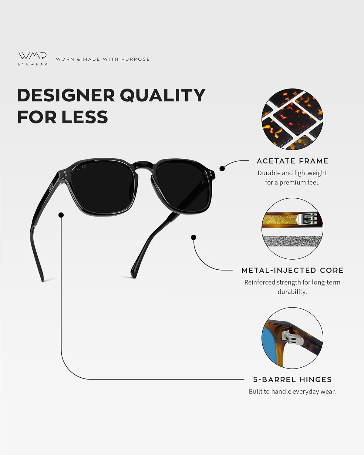 WearMe Pro Men's Polarized Square Sunglasses - Wide Fit Retro Style, UV400 Protection, Acetate Frame - Image 5