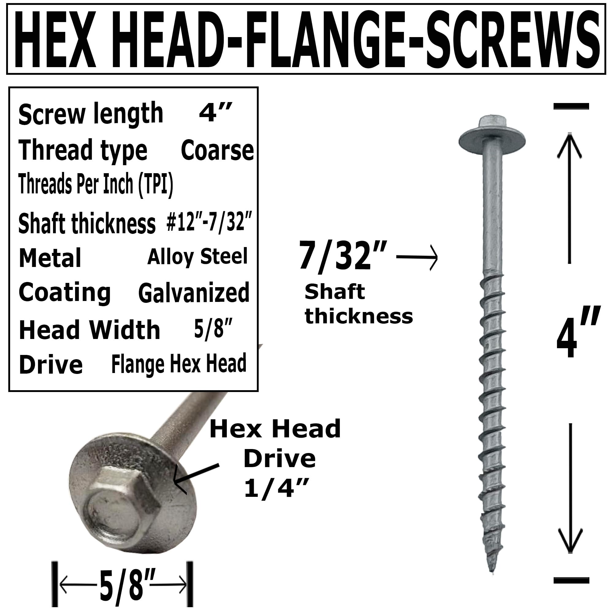BRAUNY BOY - #12 x 4”- Structural Lag Heavy Duty Construction Wood Screw – Galvanized Corrosion Resistant Coating Exterior Timber, Landscape - Easy HEX Head Drive – Flange Head 4 in - Qty (100)