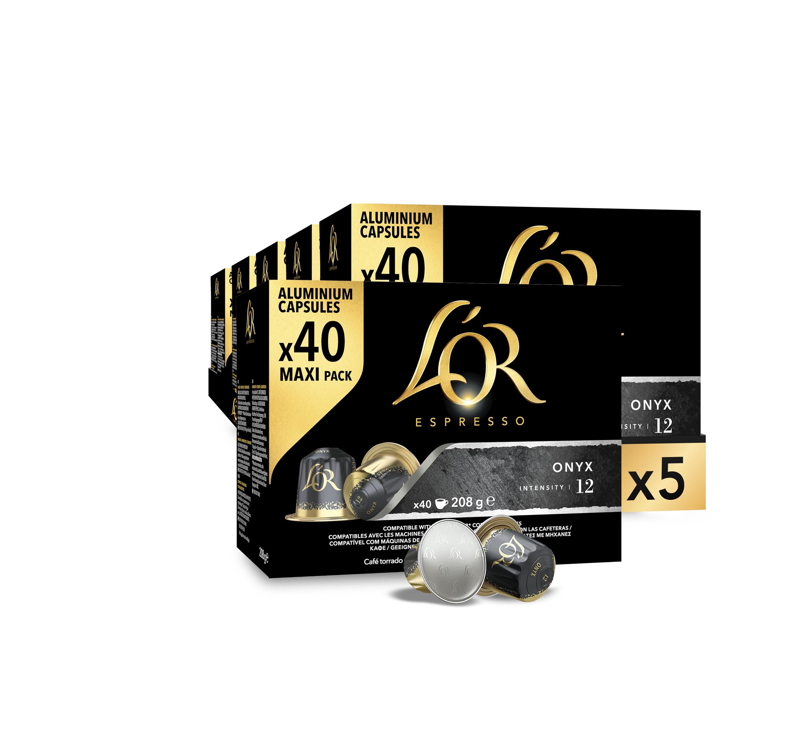 L'OR Espresso Café Onyx | 200 Cápsulas | Intensidad 12, Compatible con máquinas Nespresso
