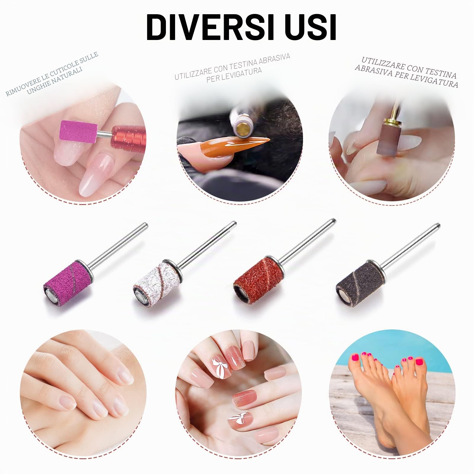 120 Pezzi Nastri Abrasivi Manicure, 80# 120# 180# 240# Levigatura Bande, Bande Abrasive con Punte per Fresa Unghie per Pedicure del Manicure del Trivello del Unghie Macchina