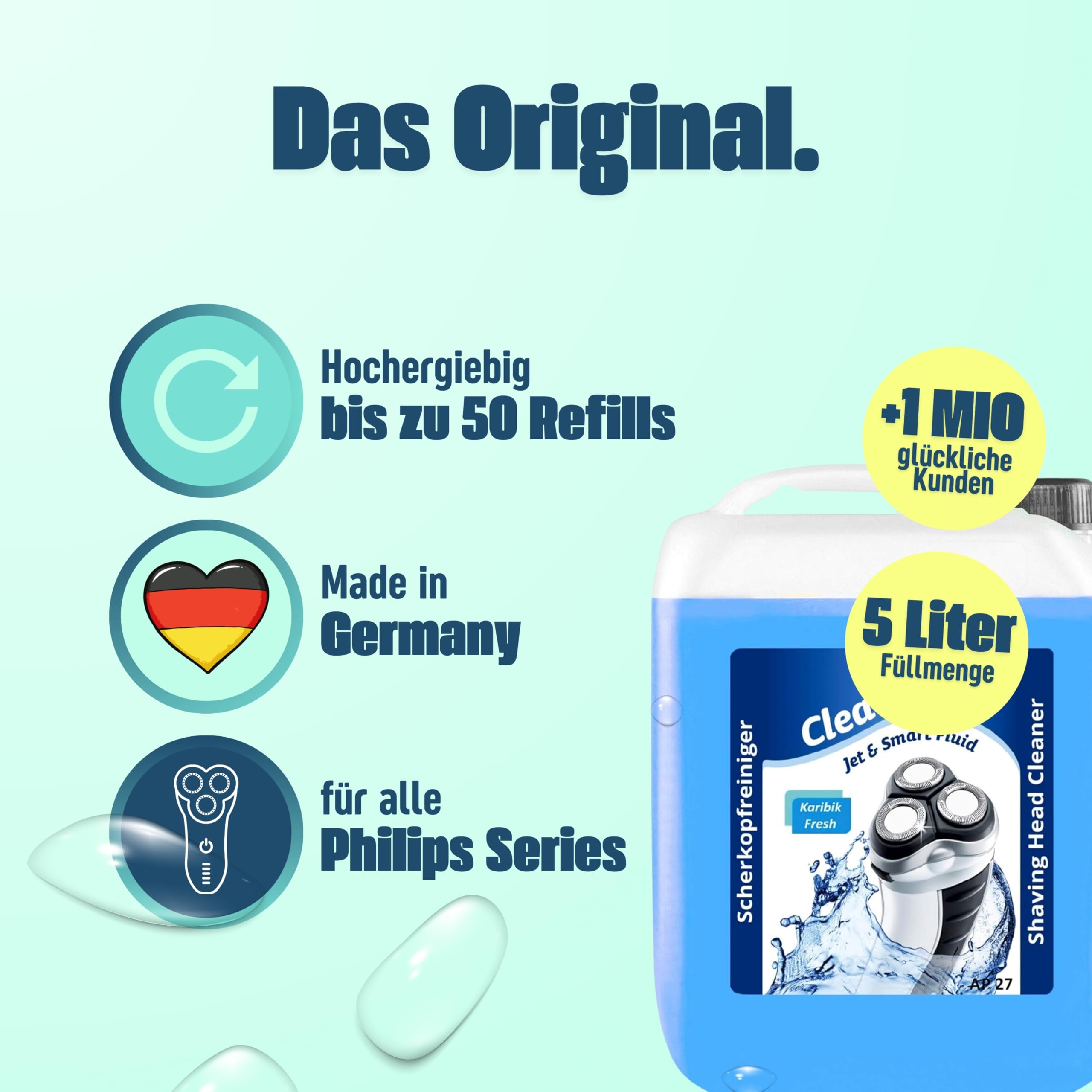 Liquide de nettoyage Jet & Smart Fluid de rechange compatible avec les rasoirs Philips 5000/7000/8000/9000 5 l