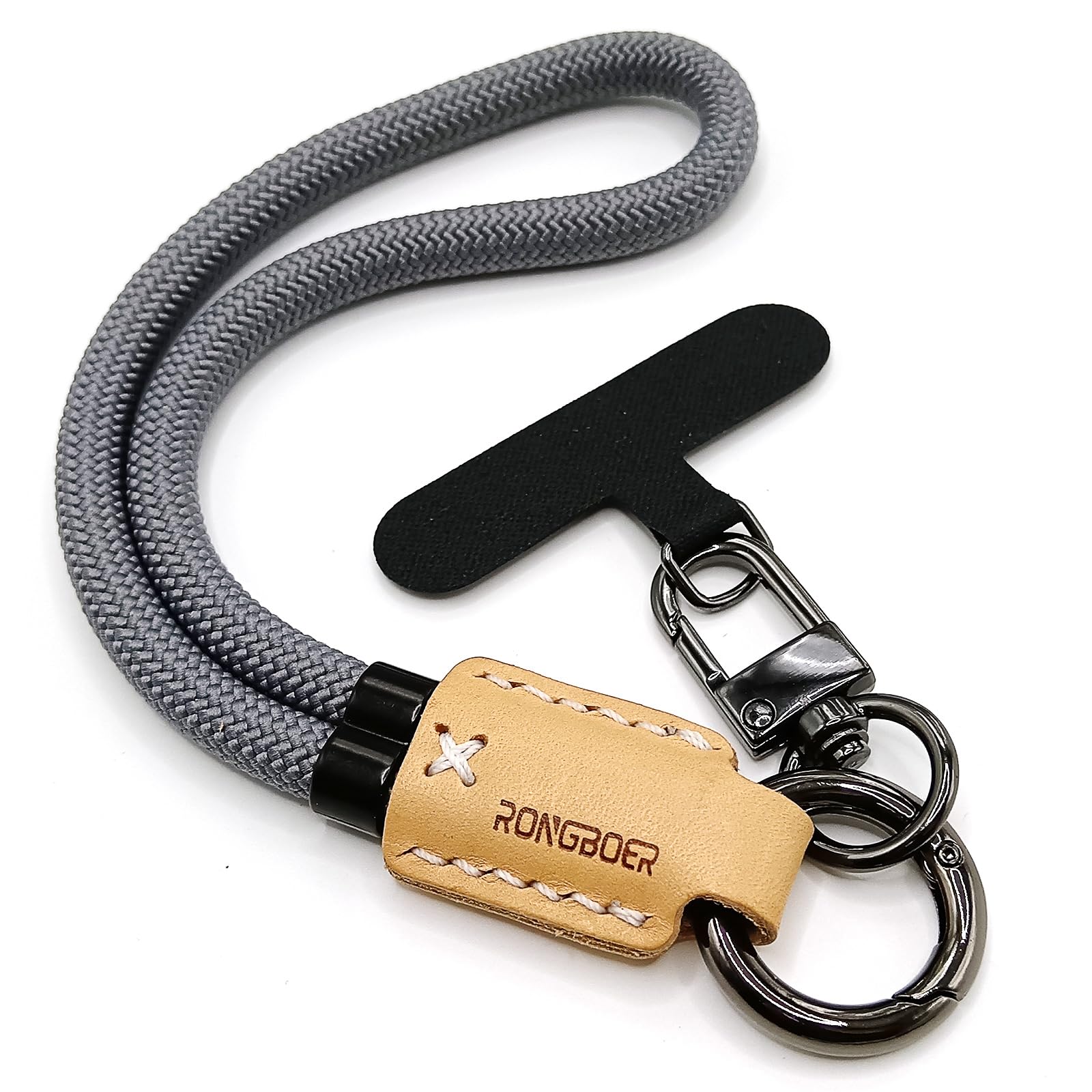 RONGBOER Handmade Cowhide Leather Phone Wrist Strap,Universal Adjustable Key Lanyard,Stylish Wristlet Keychains for Women&Men