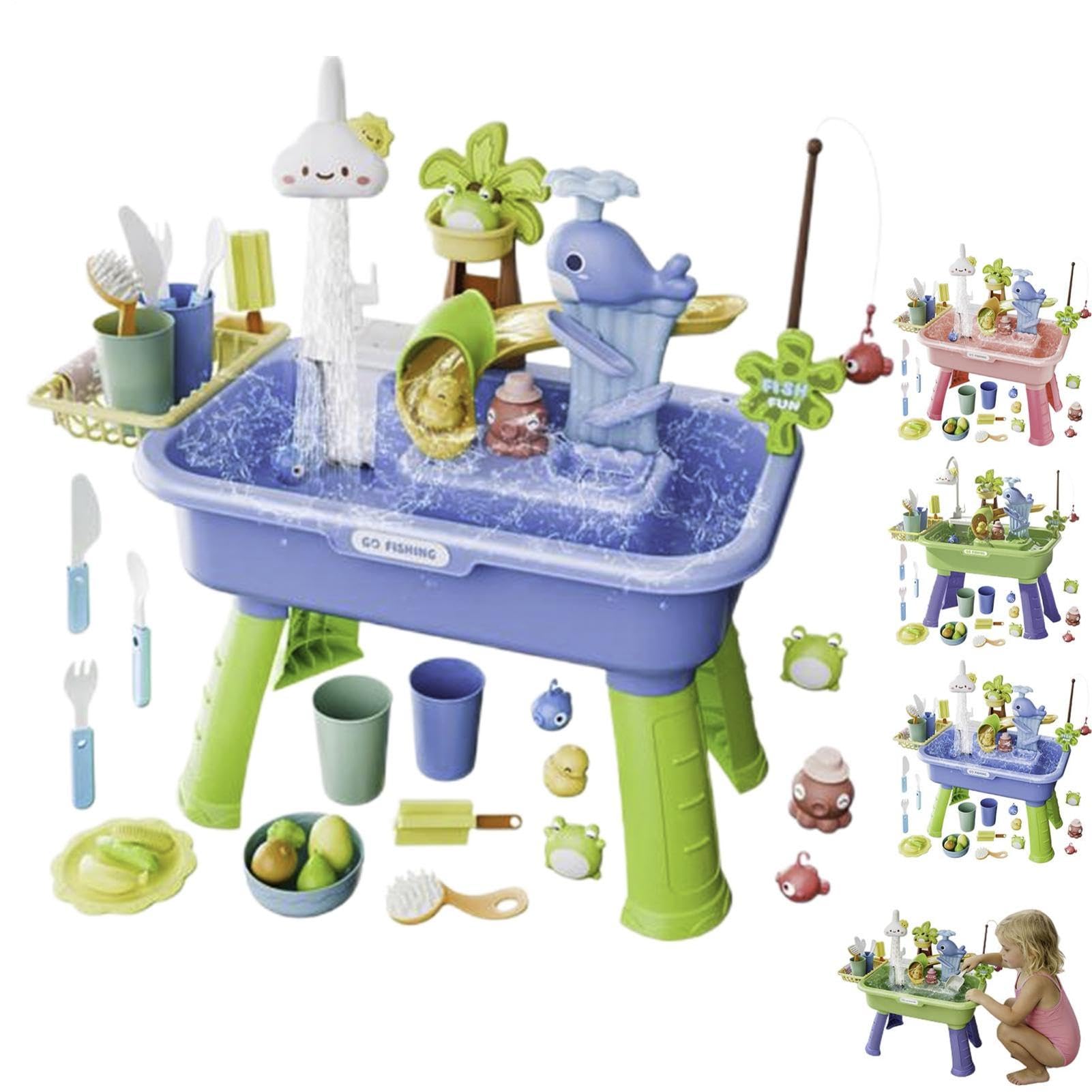 Generico Tavolo Giochi Acqua Bambini, Set Tavolo Giochi con Sabbia e Acqua, Giocattolo 4 in 1 con acquas Corrente e Pompa, giochis Acquatici da Esterno per Spiaggia, Piscina, Giardino(B)