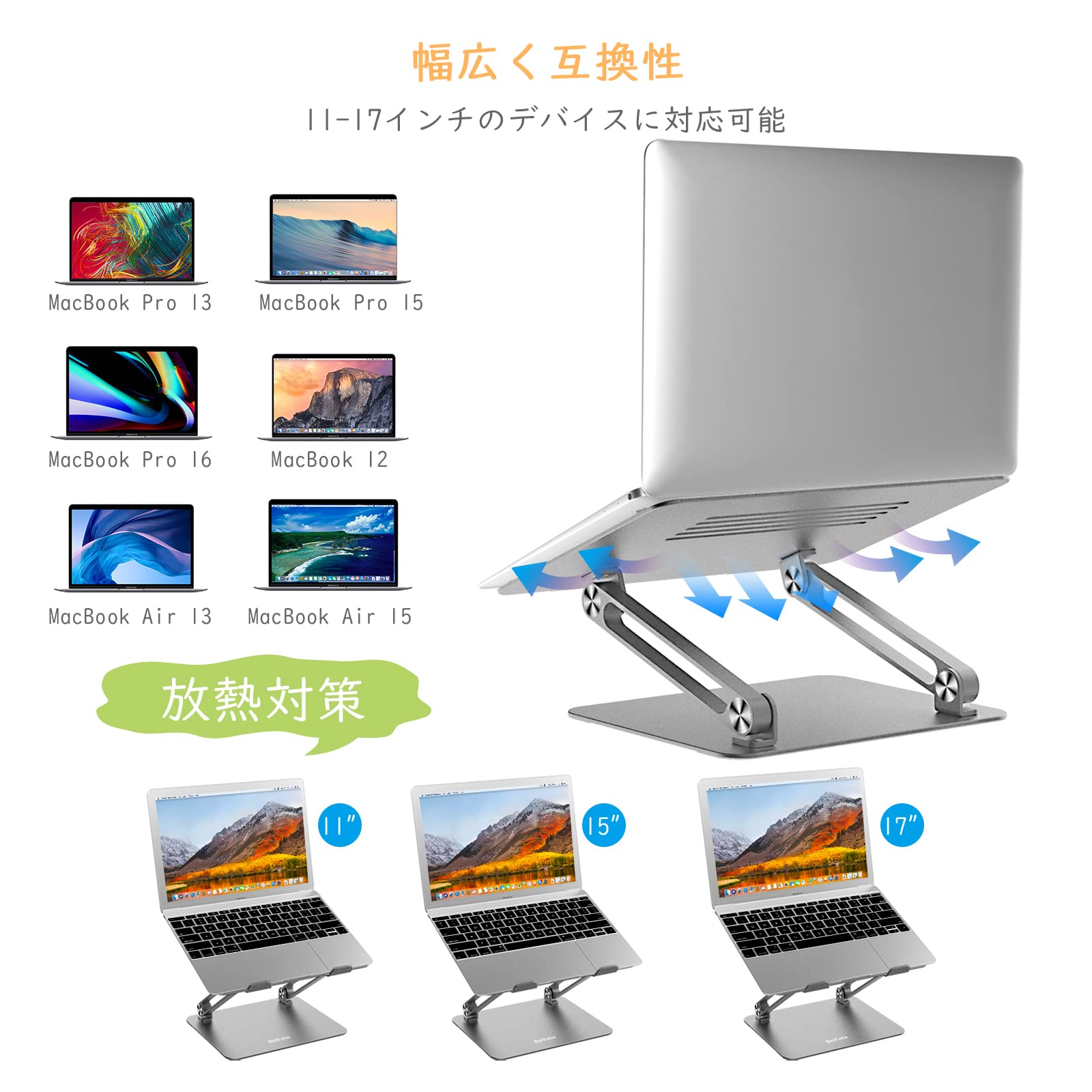 BoYata ノート パソコン スタンド PCスタンド パソコンスタンド 人間工学設計 安定性 無段階高さ調整 姿勢改善 折りたたみ式 滑り止め 炭素鋼素材 在宅勤務 15インチ以下対応 グレー 画像 6