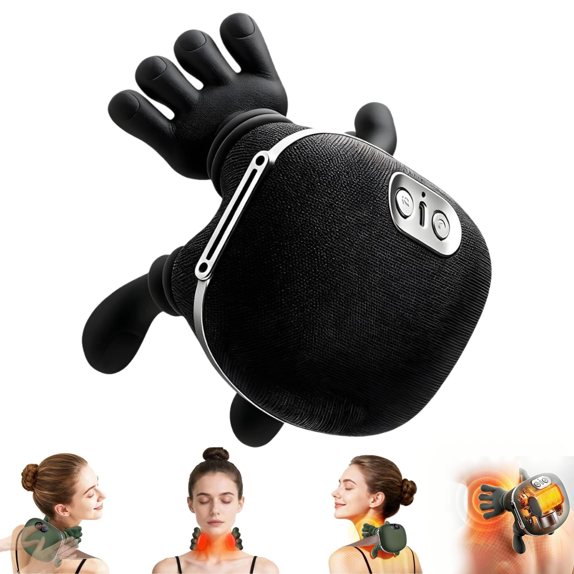 Massaggiatore per collo con mani, massaggiatore Shiatsu riscaldato per collo e schiena, massaggio elettrico portatile senza fili e simulazione della mano umana, funzione di calore per collo, spalle e