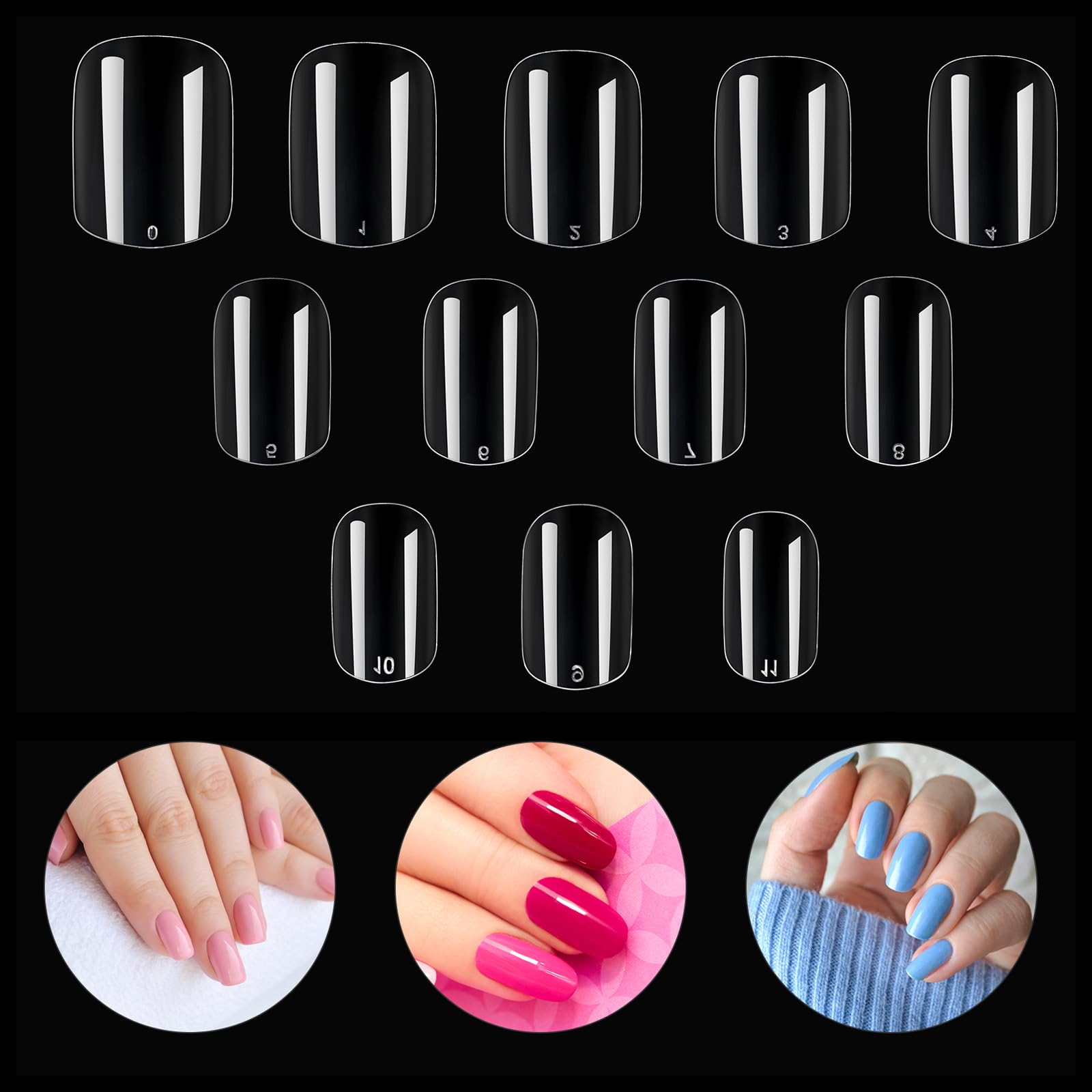MWOOT 240 Piezas Corto Acrílico Puntas de Uñas Postizas,Cobertura Completa False Nail Tips Set,Artificiales Cuadrado Extensión Uñas para Diseño de Manicura Salón (12 Tamaños,Claro)