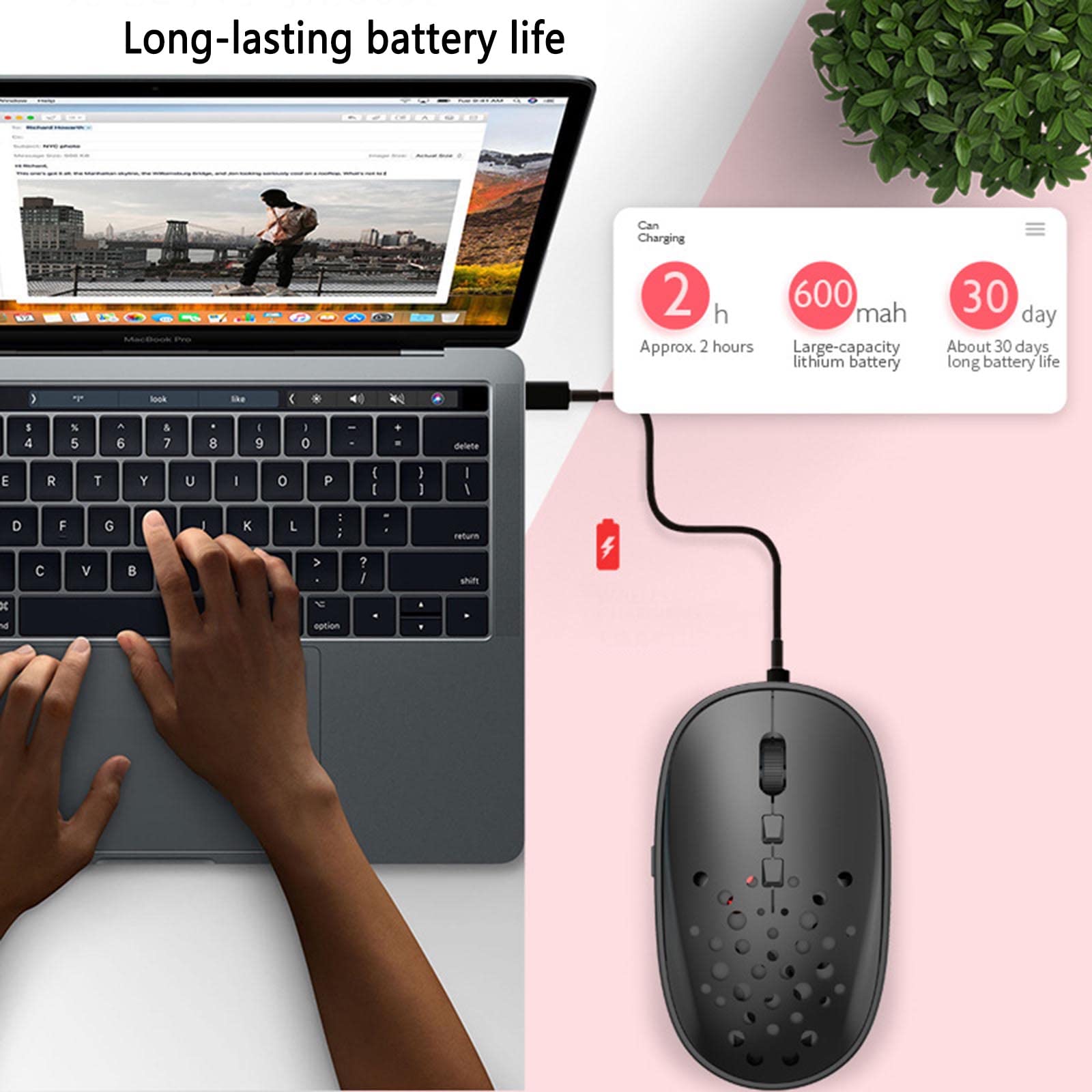 Mysz Bezprzewodowa mysz komputerowa do laptopa USB do gier Bluetooth ergonomiczna mysz urządzenie wskazujące wyświetlacz mocy akumulatorowy wyświetlacz mocy 3 biegi regulowana DPI 2,4 GHz(Schwarz)