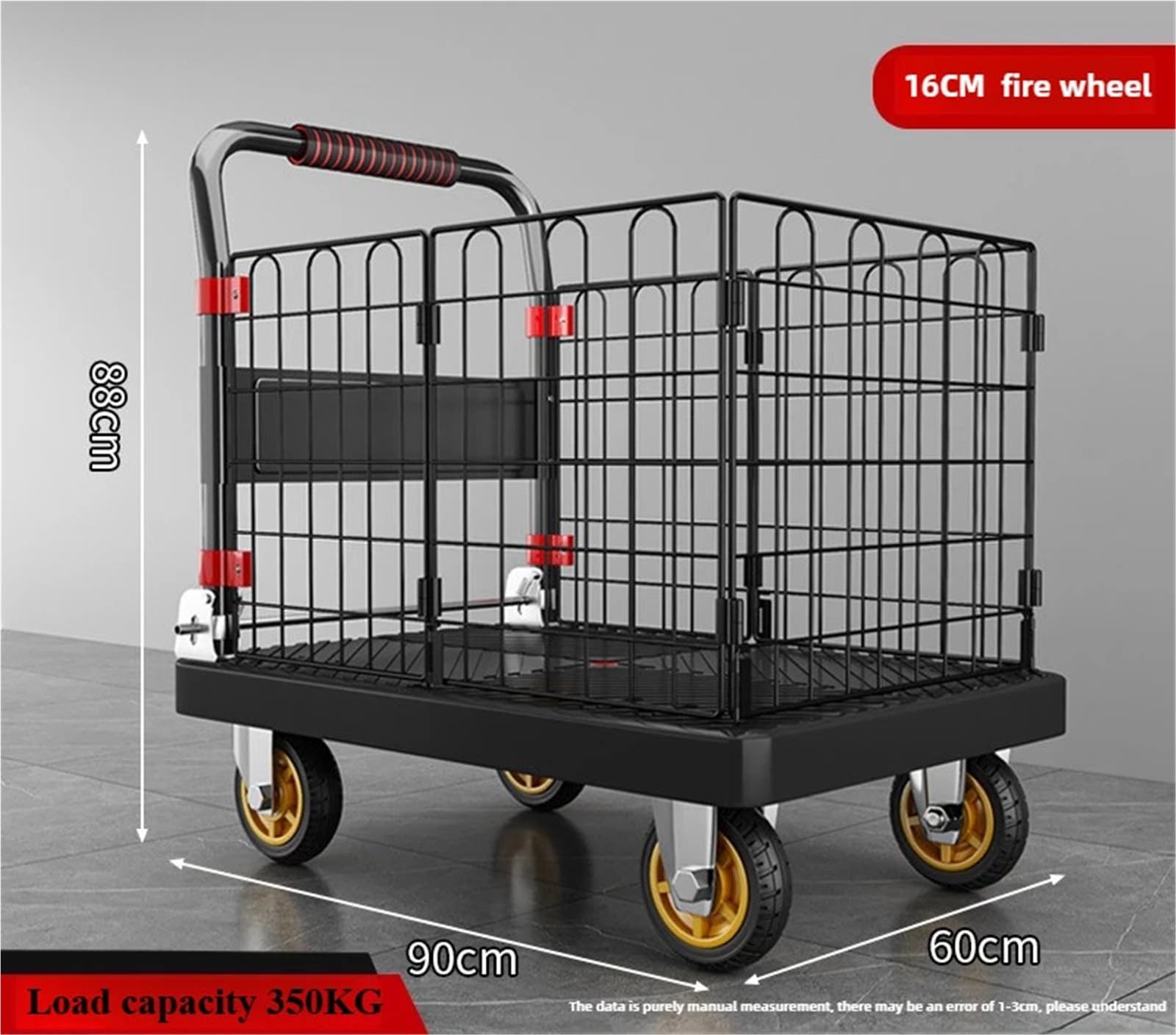Składany wózek płaski, 4-kołowy, cichy wózek transportowy do artykułów gospodarstwa domowego, ścian bocznych, nośność 250 kg