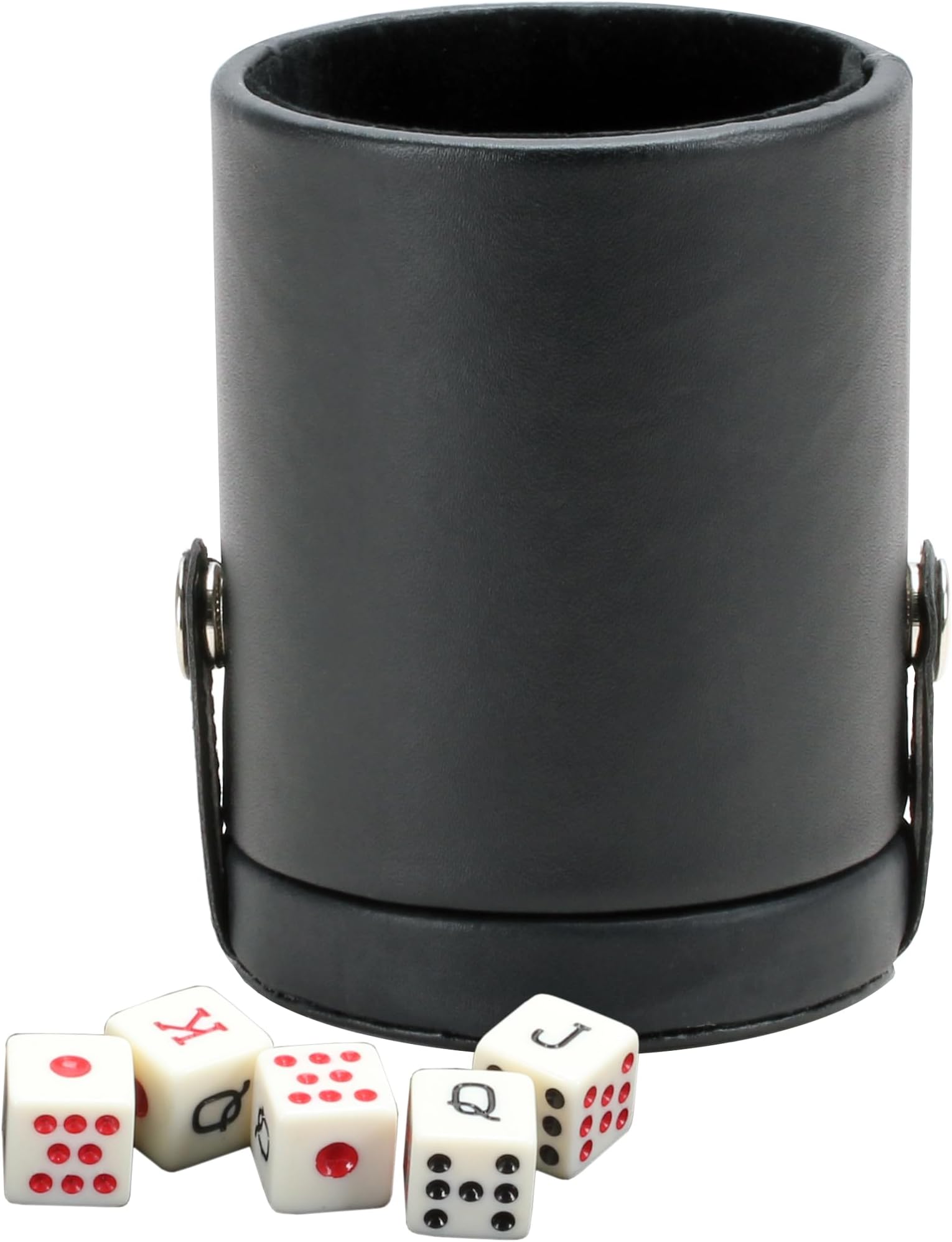 Black Leatherette Deluxe Dice Cup With Storage Compartment for Included Poker Dice Set