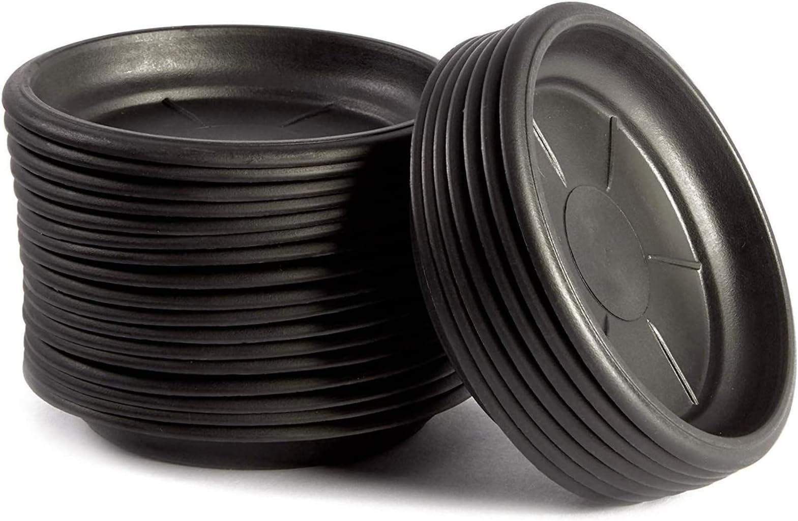Juvale 24 Pack Small Plastic Plant Saucers for Pots, 4 Inch Drip Tray for Planter, Indoor, Outdoor Flowers (Black)