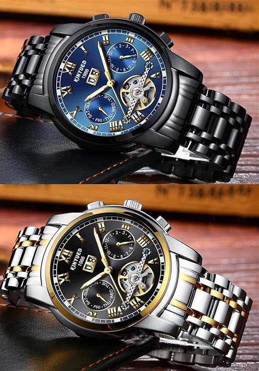 Automatic Men Watches Mechanical Luxury Self Winding Wrist Watch Multi Calendar Stainless Steel Waterproof Wrist Watches for Men