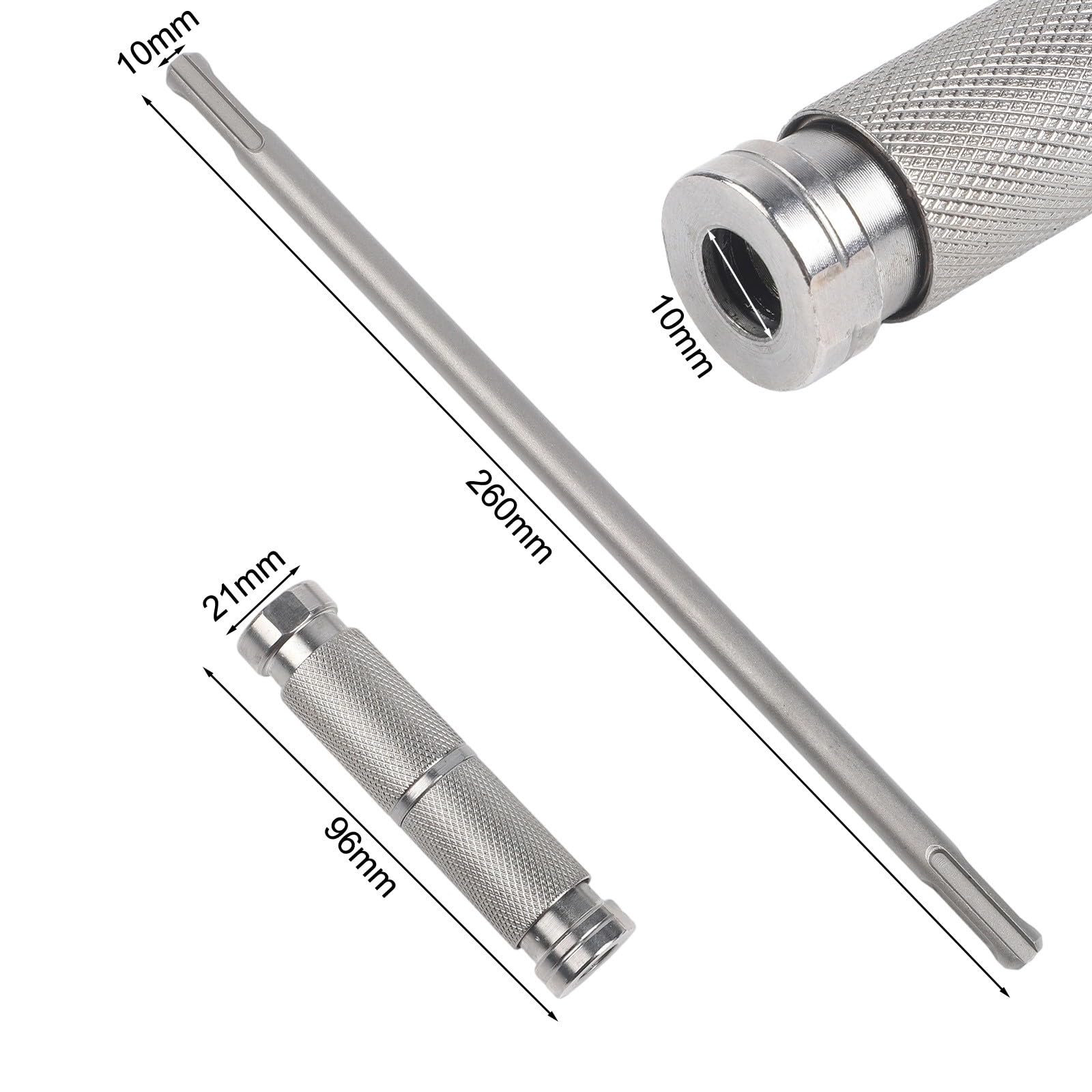 Tige d'extension SDS Plus de 26 cm avec adaptateur à dégagement rapide pour marteau perforateur rotatif Argenté