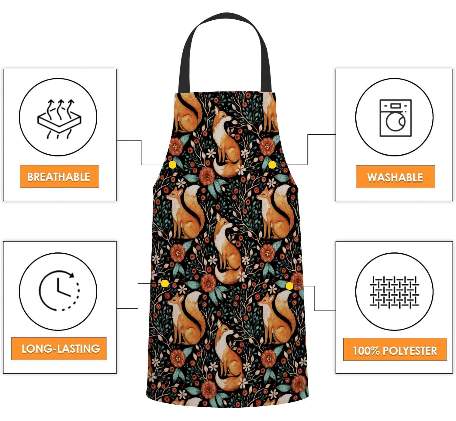 BGBDEIA Cute Fox Fall Autumn Forest Flower Watercolor Kitchen Apron for Men and Women - BBQ, Cooking, Baking and Catering Bib - Image 3