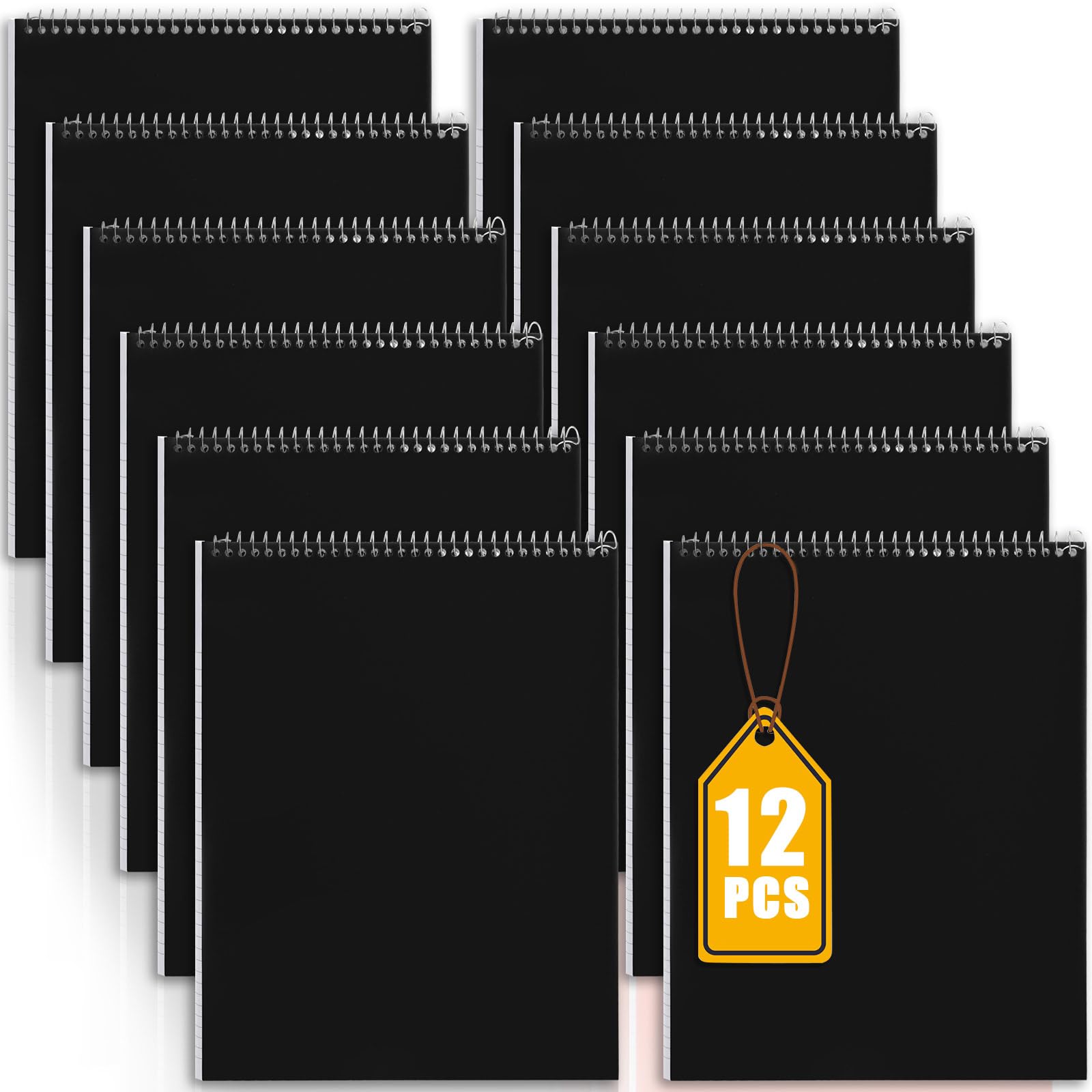 Faccito Confezione da 12 quaderni rilegati a spirale, 28 x 21 cm, 100 fogli di carta a righe universitarie, libri a spirale per ufficio e scuola (nero)