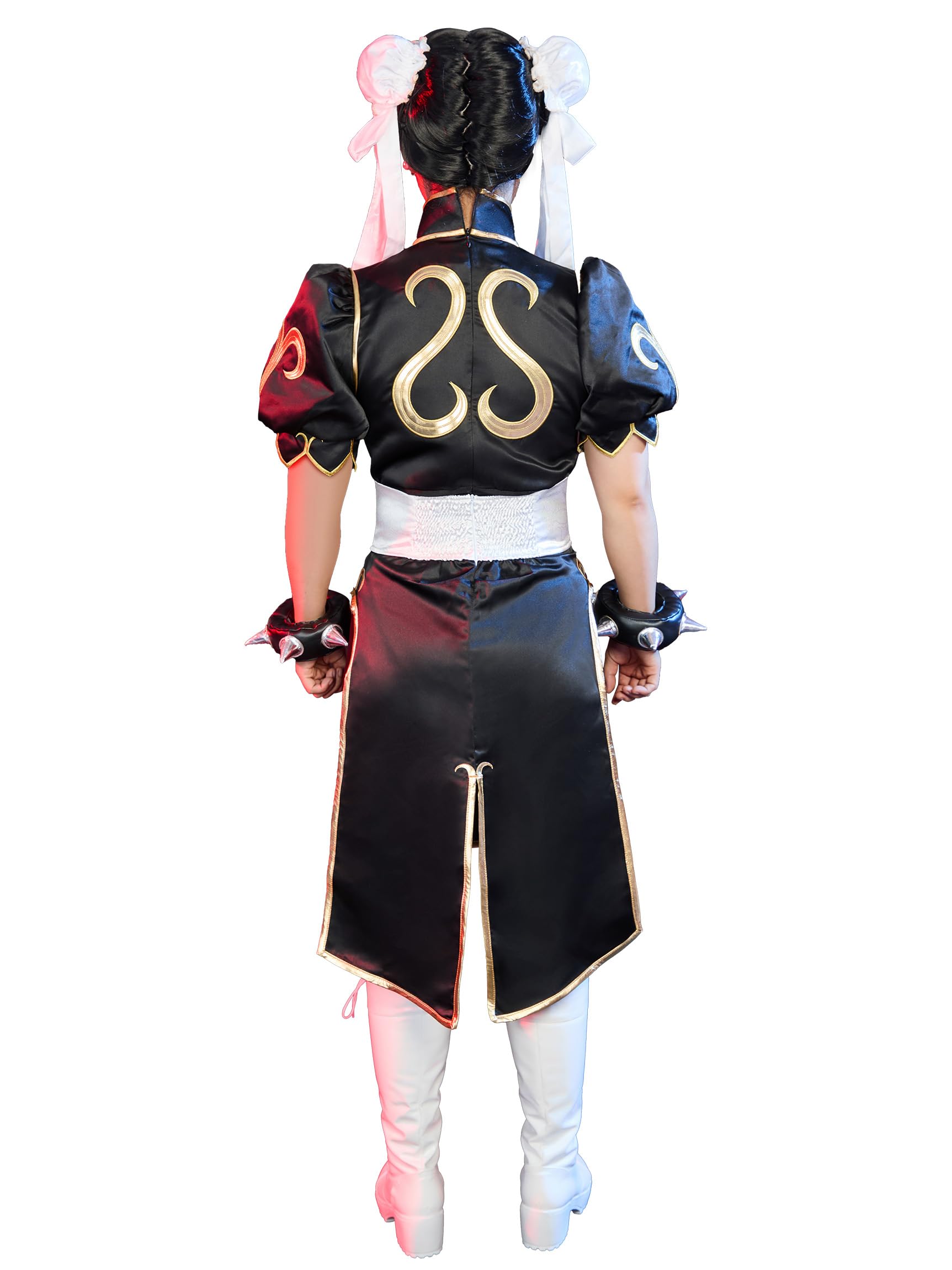Micotaku Street Fighter Officially Licensed Women's Deluxe Classic Chun Li Black Cosplay Costume Golden Embroidery
