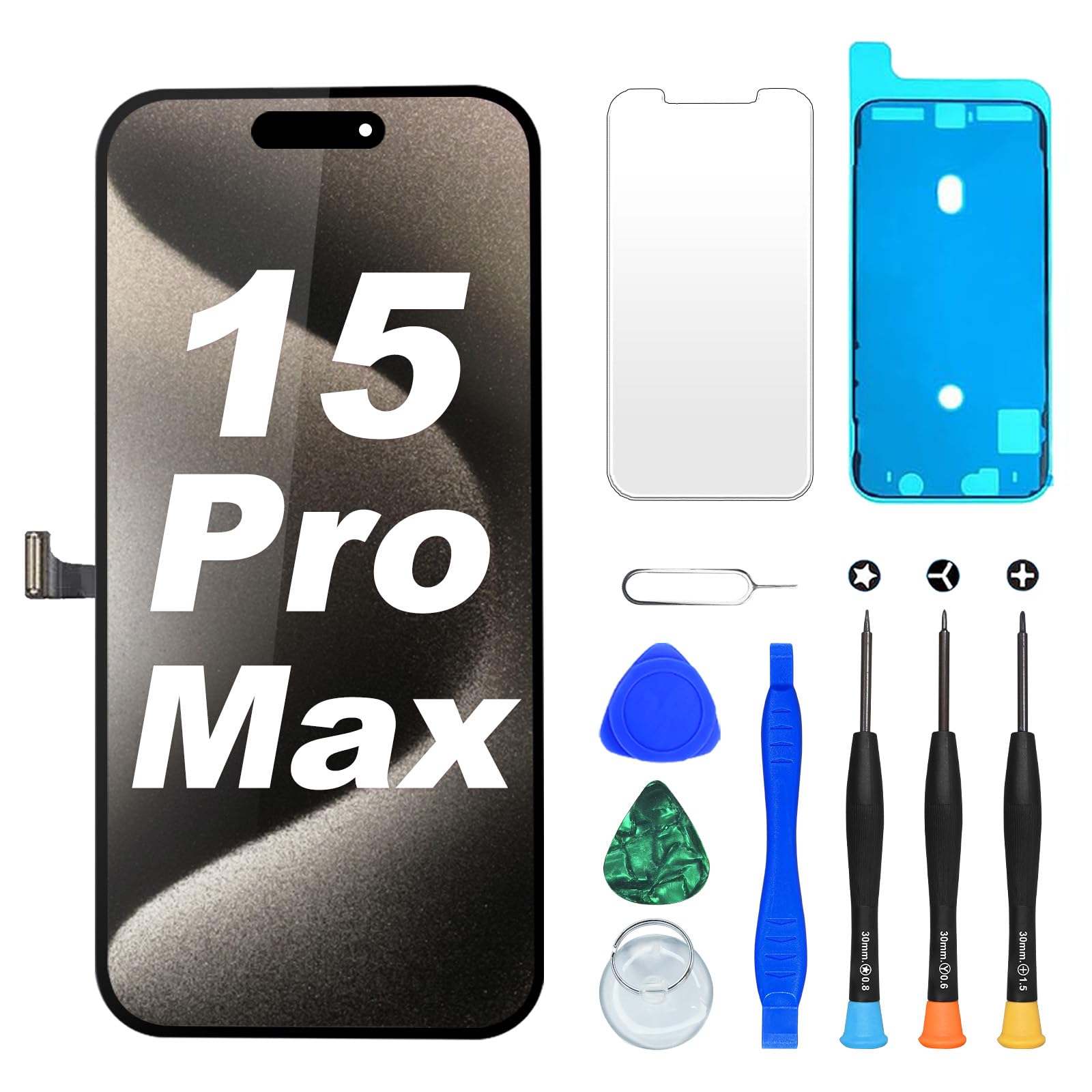 DlGl4U - Pantalla LCD para iPhone 15 Pro Max (6,7 pulgadas, Full HD, 3D, Touch True Tone Face ID para iPhone 15 Pro Max Display Digitizer, kits de reparación)