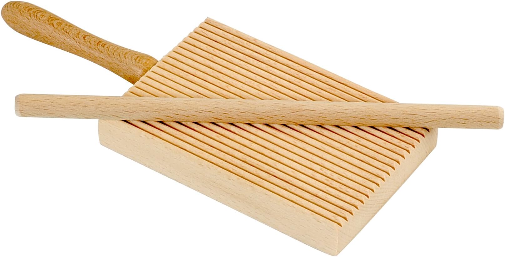 ELETTRO CENTER Item 298 Ridged Gnocchi Board and Garganelli Pasta Rod, Wooden, Beige