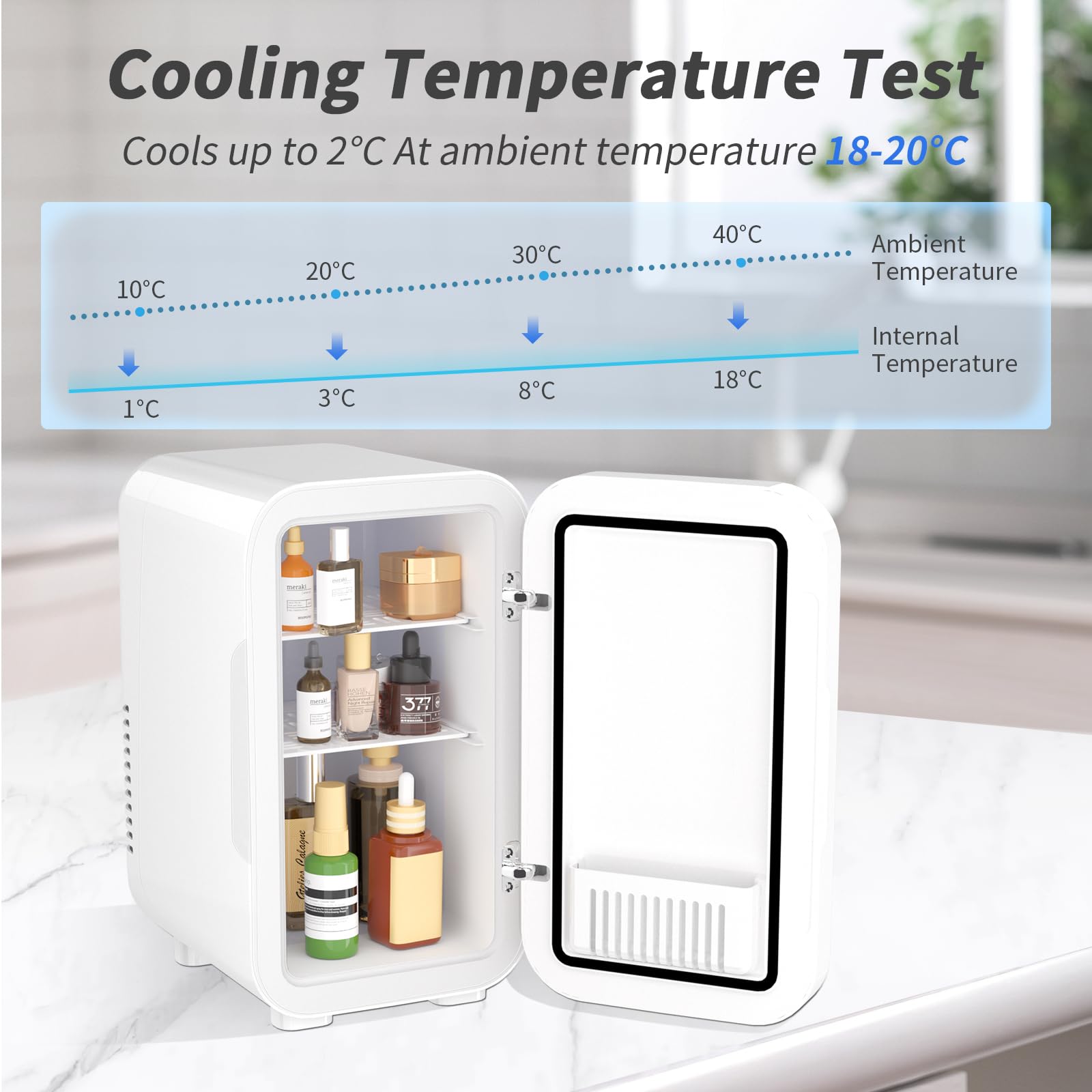 YASHE Mini Fridge, 6 Liter/8 Cans 220-240V AC/DC Portable Thermoelectric Cooler Refrigerators for Bedroom, Skincare, Beverage, Office, Dorm Room and Car, White — view 4