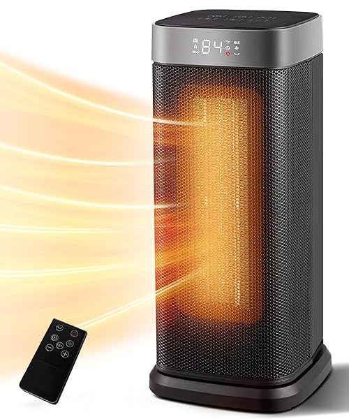 Sunnote Space Heater for Indoor Use, 1500W Electric & Portable Ceramic Heaters with 80°Oscillating, Thermostat, 5 Modes, 24Hrs Timer, Room Heater with Remote, Fast Heating Safe for Office Bedroom Use