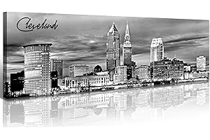 Cleveland Skyline Cityscape Black and White Wall Art Canvas Prints