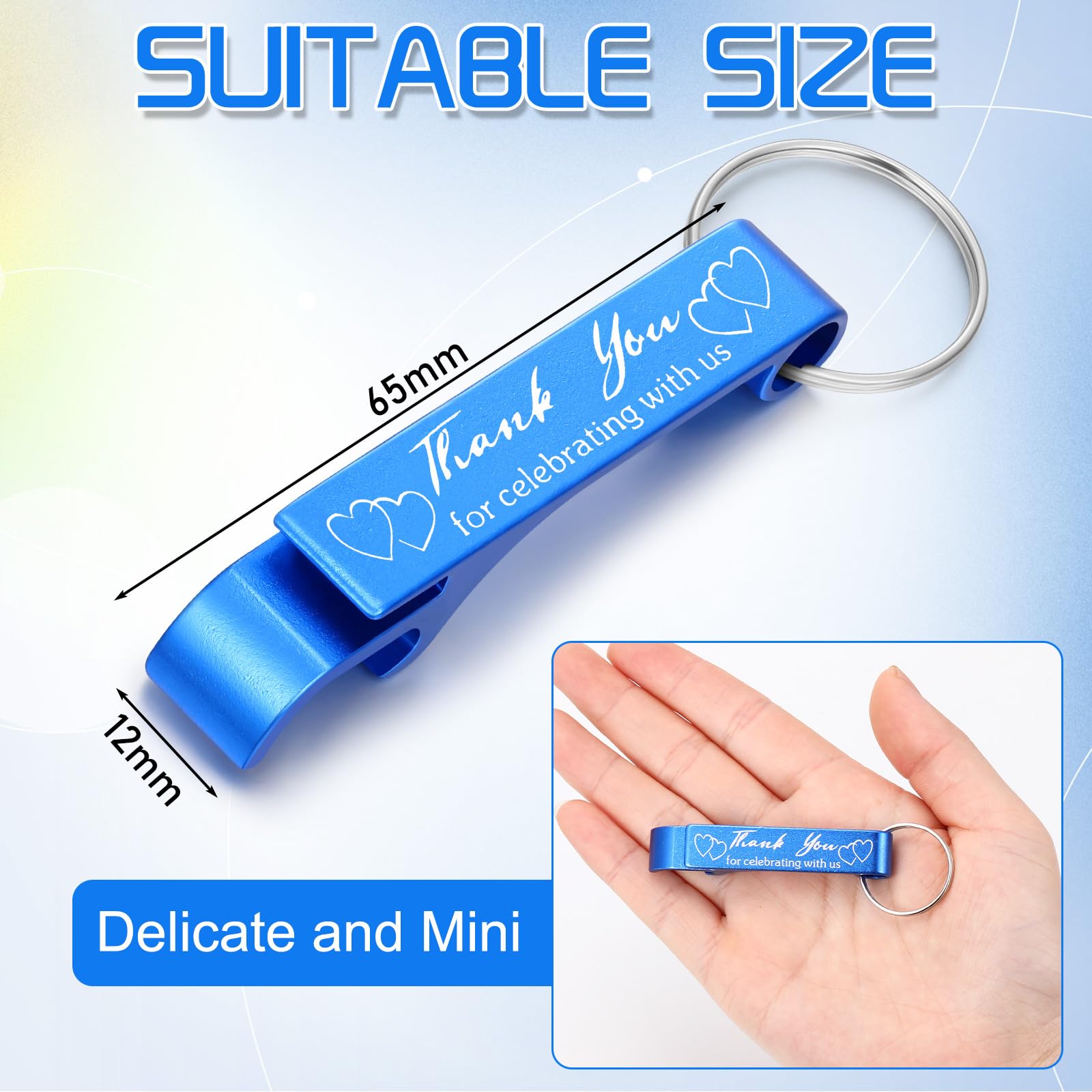 Dandat 100 apribottiglie portachiavi con scritta "Thank You" per gli ospiti, in alluminio, per vino, birra, inciso, regalo per matrimoni, compleanni, baby shower, souvenir (blu, 6,1 x 4,5 cm)
