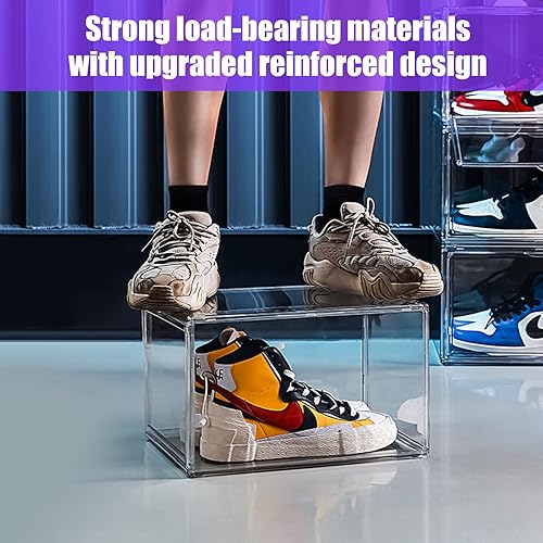 Miniatura 6 de Paquete de 6 cajas de zapatos apilables de plástico transparente, cajas de almacenamiento de zapatos transparentes más grandes, cajas de