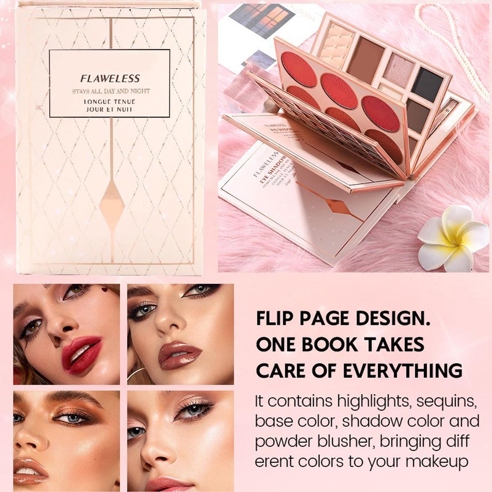Palette Di Ombretti 48 Colori Tra Cui Illuminante A Lunga Durata | Palette Per Ombretti A Forma Di Libro Ideale Per Donne E Ragazze Per Halloween Uso Quotidiano Feste E Viaggio