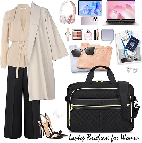 Miniatura 6 de IGOLUMON Bolsa para laptop de 15.6 pulgadas para mujeres y hombres, impermeable, bolsa de mensajero grande para laptop, oficina, trabajo, viajes,