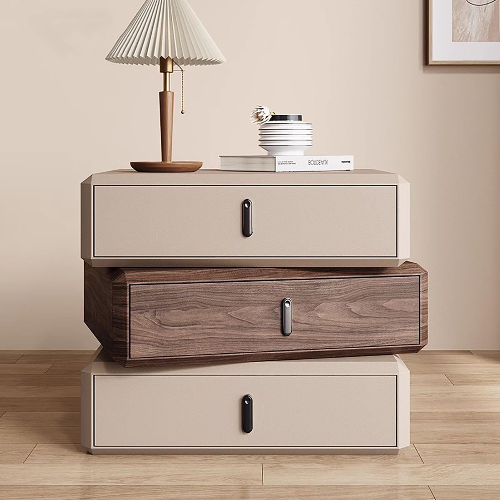 SXZenSpace Modern Rotatable Nightstand,Creative Minimalist Bedside Table Durable Wood Top End Side No Assembly Required for Bedroom,A,50x40x52cm(20x16x20inch)