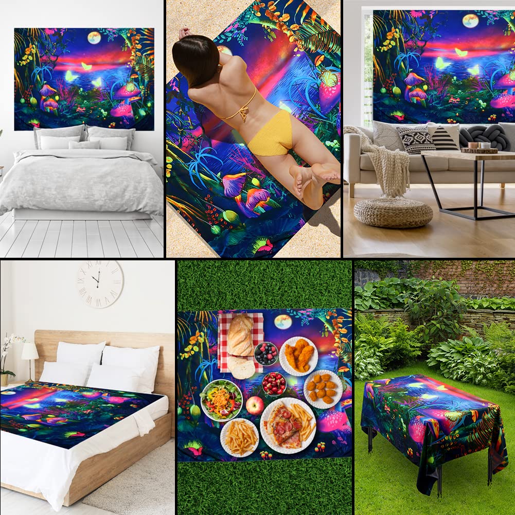 Xiaoput Arazzo UV Teschio E Farfalle, Reattivo Alla Luce Nera, Per Camera Da Letto, 150x130 Cm, Decorazione Parete Estetica - 4