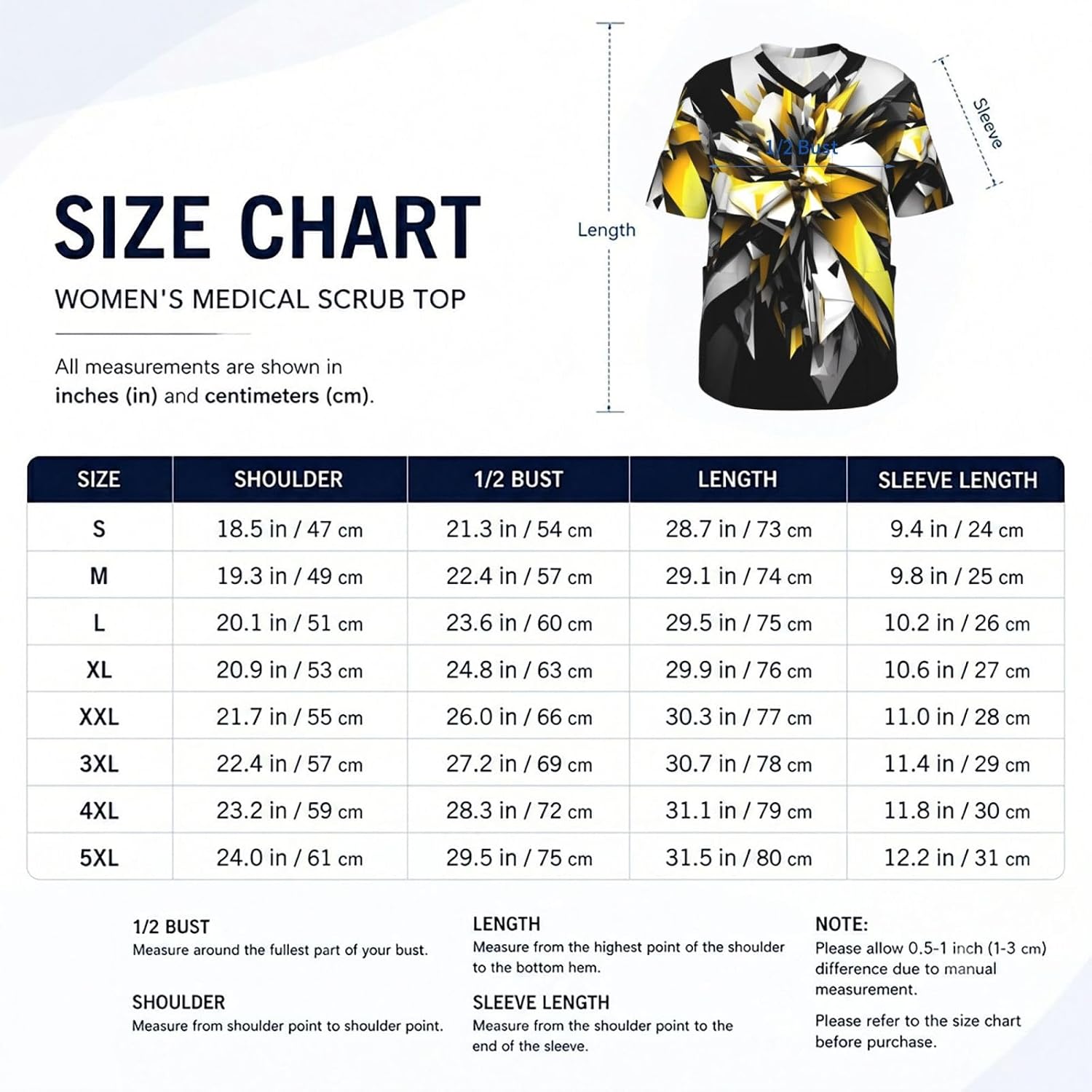Professional Scrub Tops for Men, Classic V-Neck Workwear with 3 Pockets