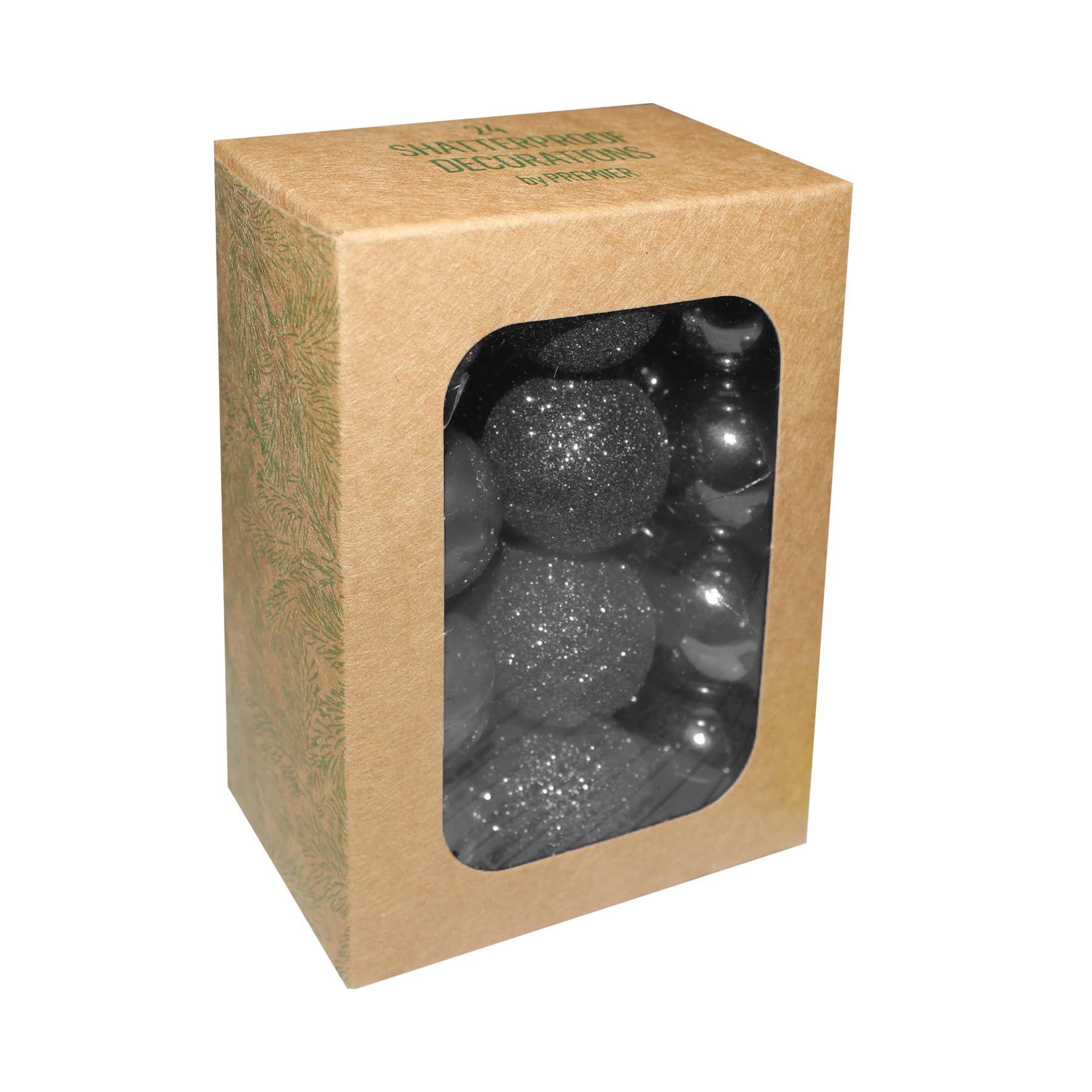 Christmas Shatterproof Baubles 24 Pack 30mm Tree Decoration - Glitter, Matte and Shiny (Black 5139)