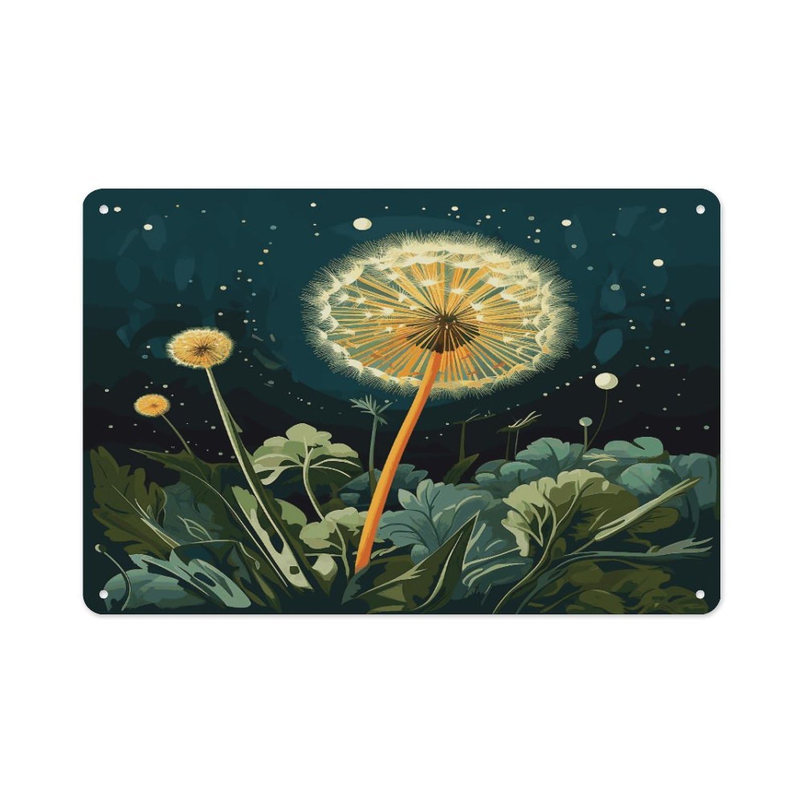 Btcowzrv Style Dandelions At Night Metal Sign 7.9 X 11.8 Inch, Aluminum Sign Wall Art Decor Easy To Install, Decorative Plaque For Home Bar Kitchen Pub Shop Garage