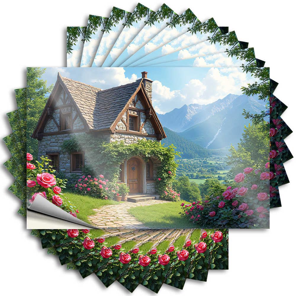 Lover Saying Aesthetic Decals, Retro Decor Cute Pattern Design for Silicone Notebook | Wall Removable Vinyl Cozy Cottage in The Mountains with Beautiful Roses(6X9CM)