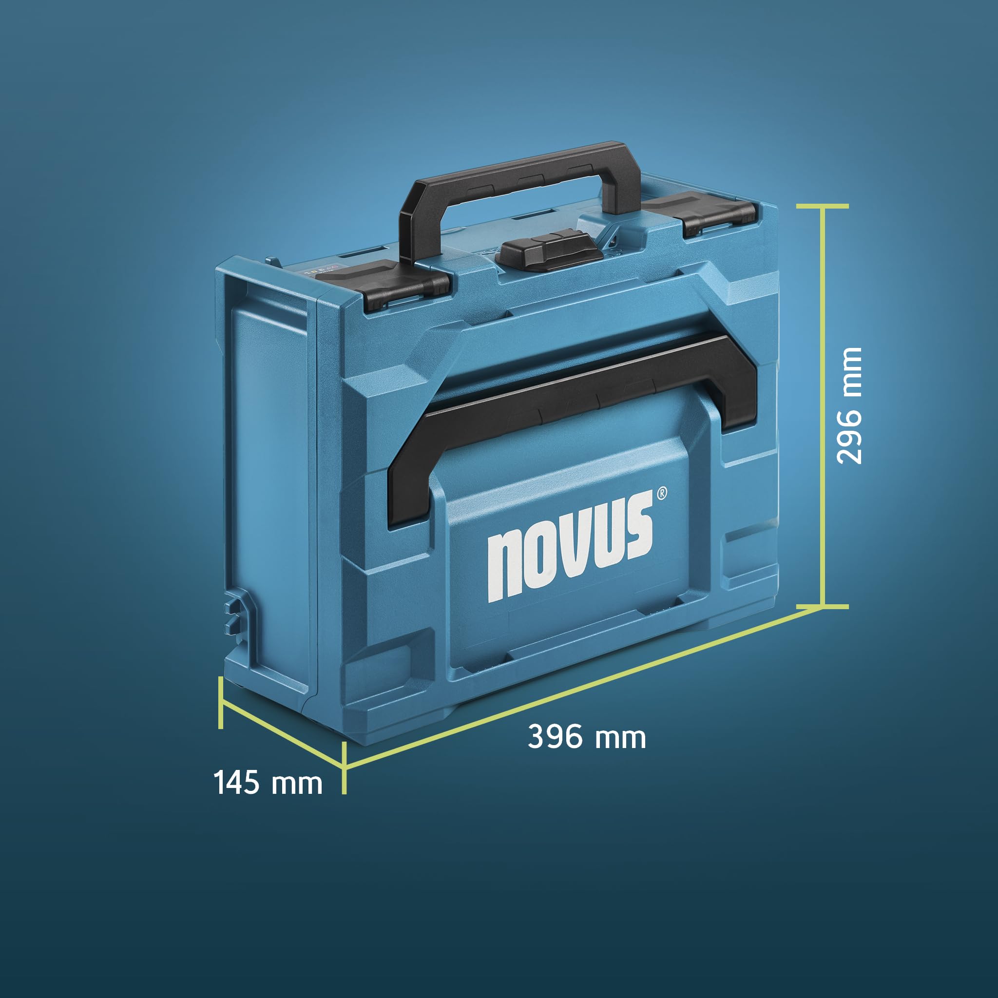 NOVUS TOOLS metaBOX 145 z wkładką, system transportu i przechowywania narzędzi, bez zawartości, wymiary 396 x 296 x 145 mm, pojemność 11,2 l, wkładka do walizki do akumulatorów Novus