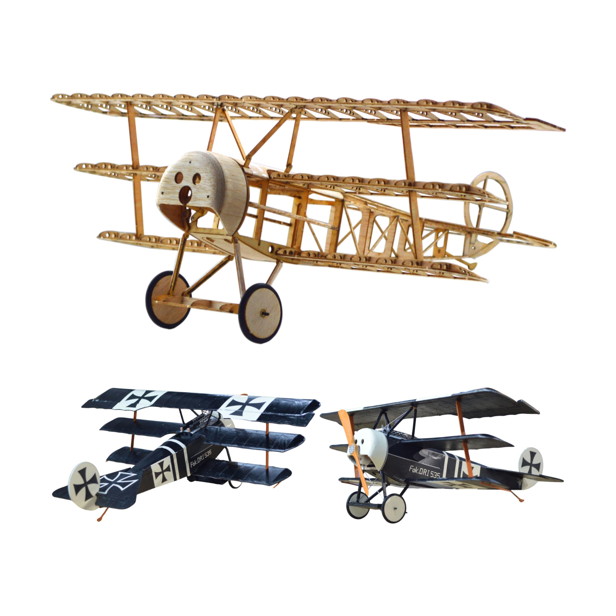 Fokker Dr.1 Slow Flyer Modellflugzeug Kit, Maßstab 1:20, 358 mm Spannweite, RC Flugzeugmodell Baukasten, Modell Flugzeug zum selbst Bauen, gelaserte Balsa Holz Bauteile, 358 x 280 x 135 mm, 48 g RTF