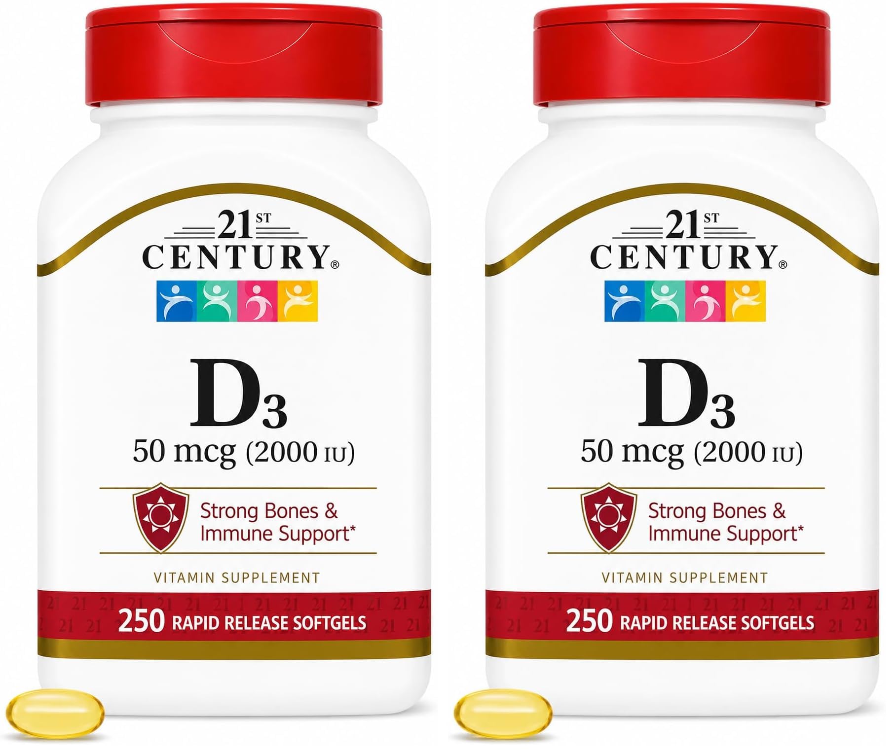 21st Century D3 2000 IU Softgels, 250 Count (Pack of 2) Unflavored 250 Count (Pack of 2)