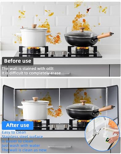 Ixydor Splash Guard Kitchen Back Wall, 4 Sided Splash Guard Folding Wall Kitchen, 76 x 29 x 30 cm Splash Guard Kitchen, Grease Splash Guard Splash Guard Cooker, Suitable for Stove, Separate Oil Stains - 4