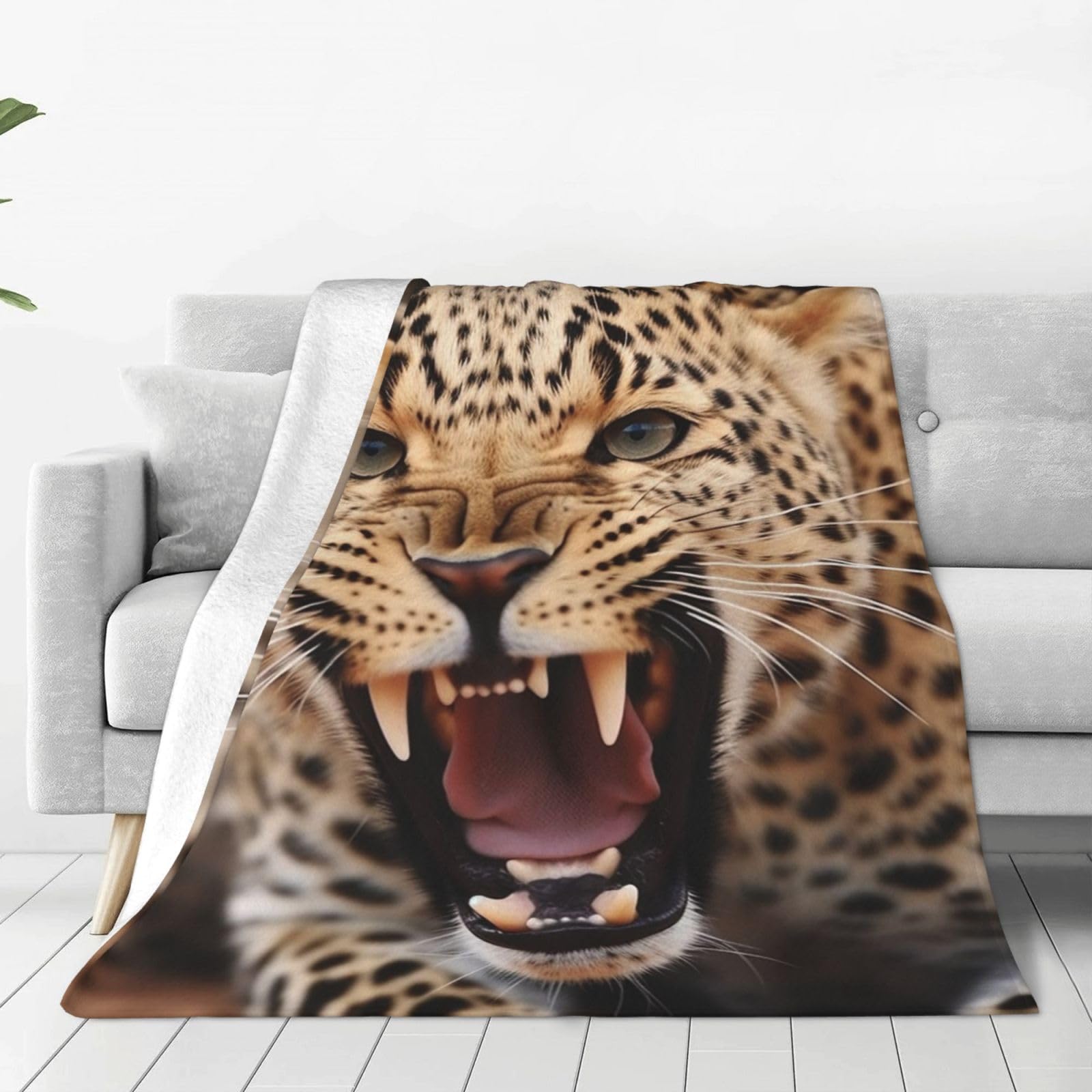 Leopard Roars Cool Animal Throw Blanket for Couch, Plush Fuzzy Soft Flannel Blankets and Throws for Sofa, 50"x40" Bed Blankets for Travel Camping Chair, All Season Warm Fleece Blanket