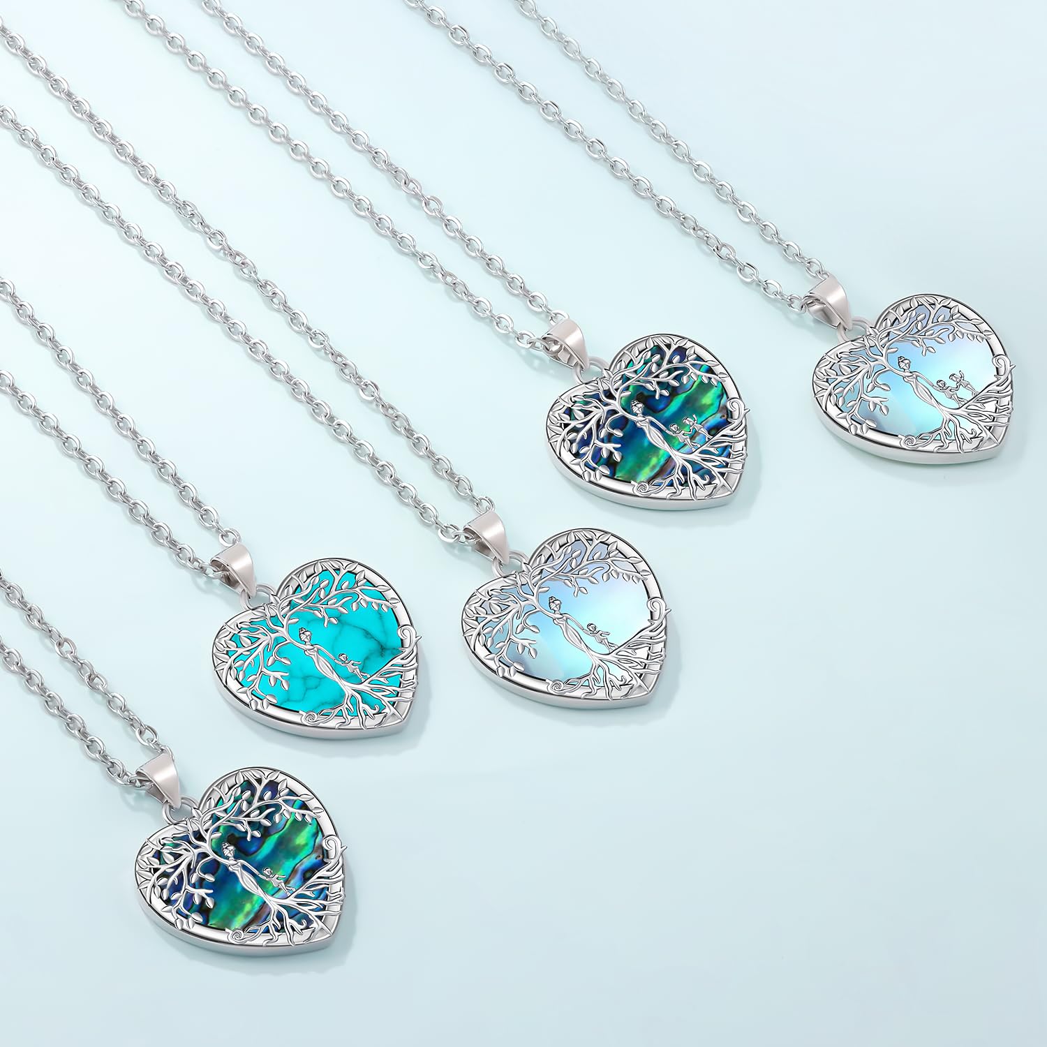 Odinstone Collar Árbol de la Vida Colgante en forma de Gota Árbol de la Vida Collar Familiar Joyas con Piedras Curativas para Mujer Regalos para Mamá e Hija